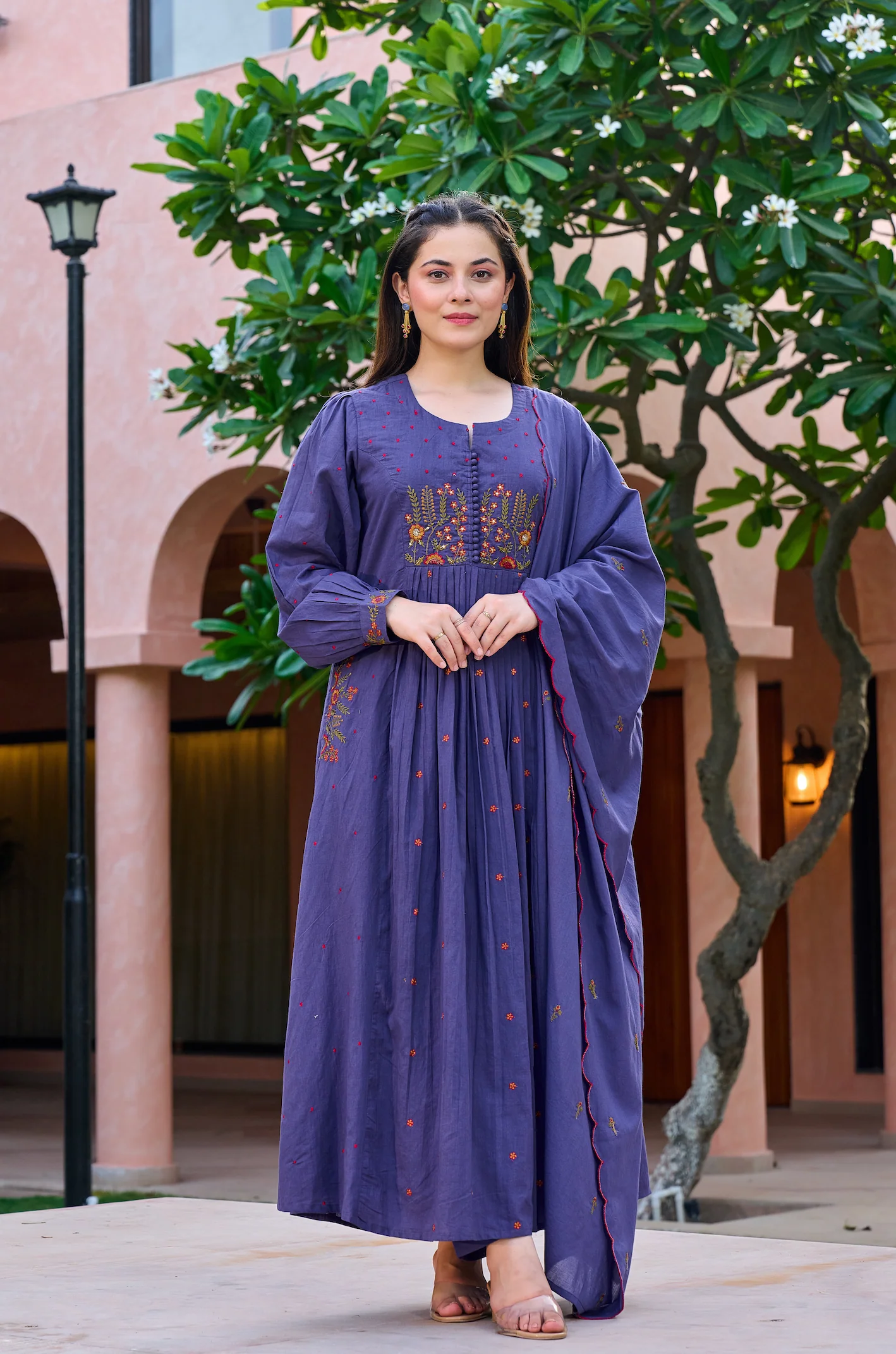 Lilac MulMul Embroidered Suit Set
