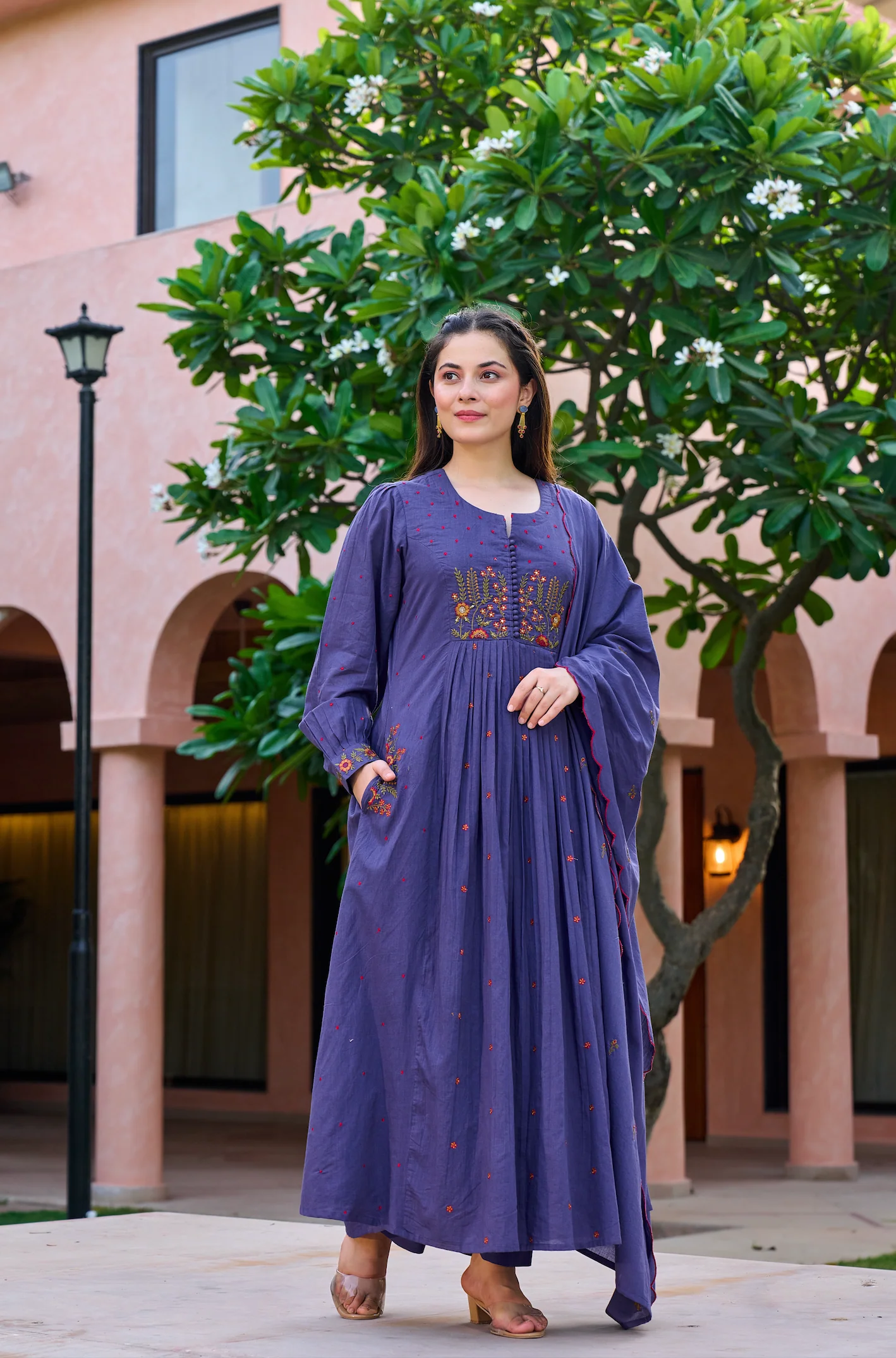 Lilac MulMul Embroidered Suit Set