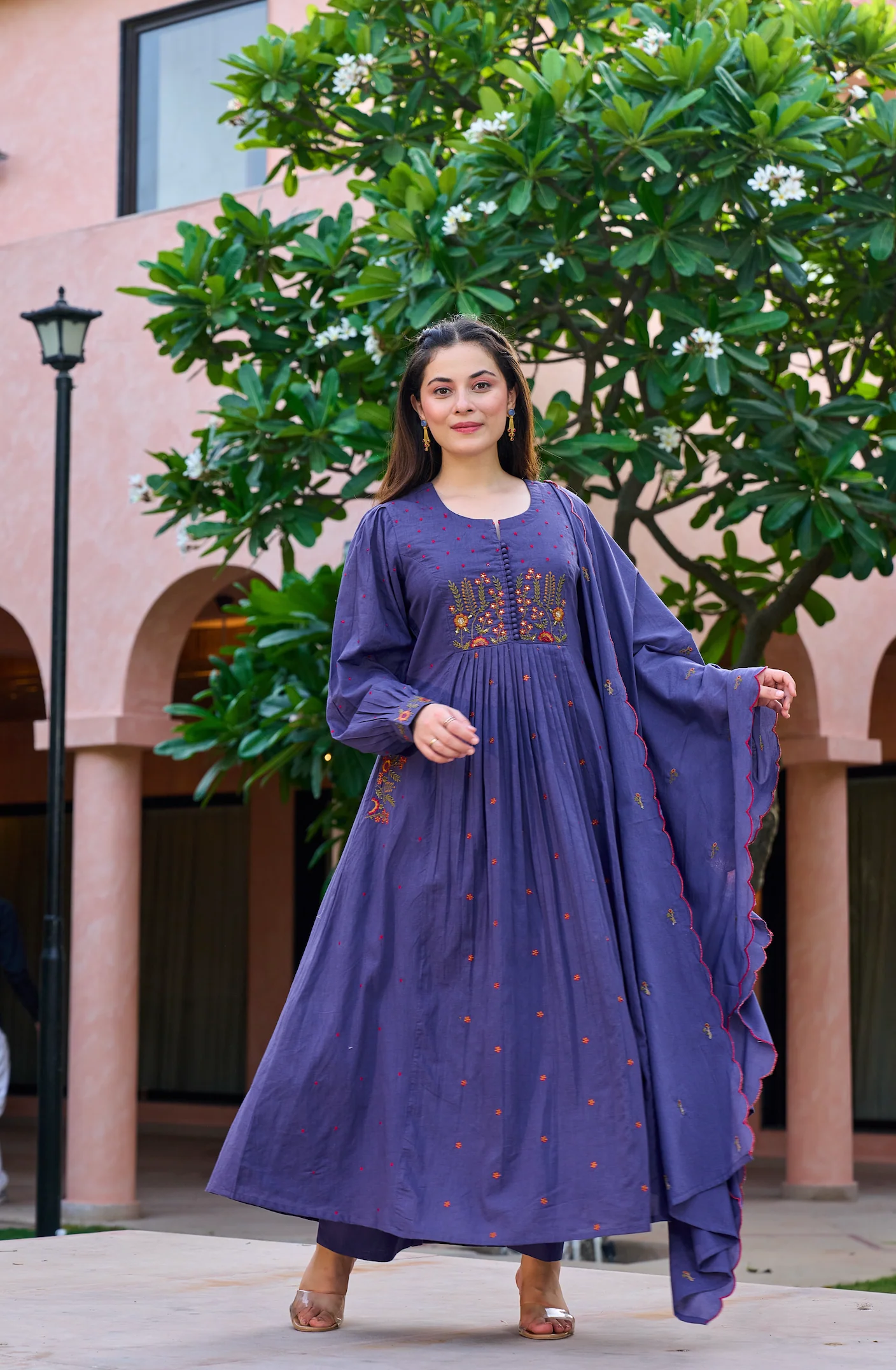 Lilac MulMul Embroidered Suit Set