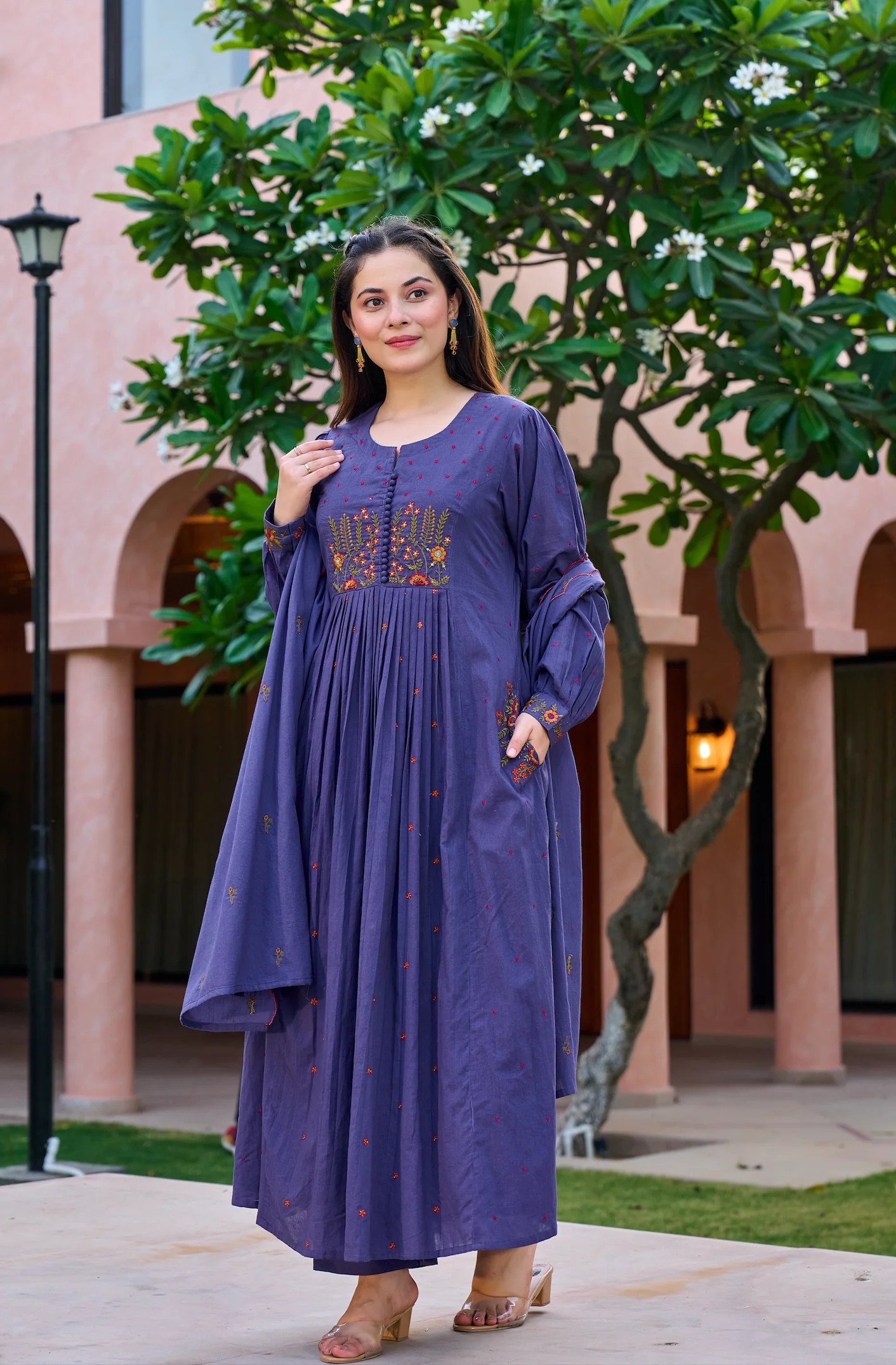Lilac MulMul Embroidered Suit Set