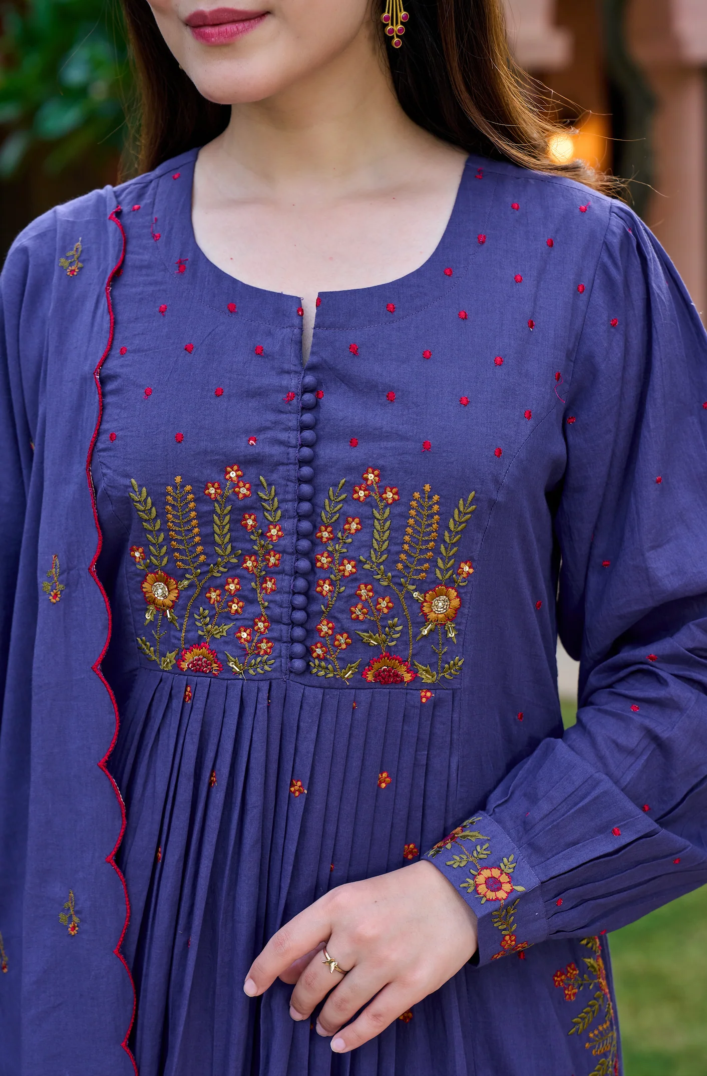 Lilac MulMul Embroidered Suit Set
