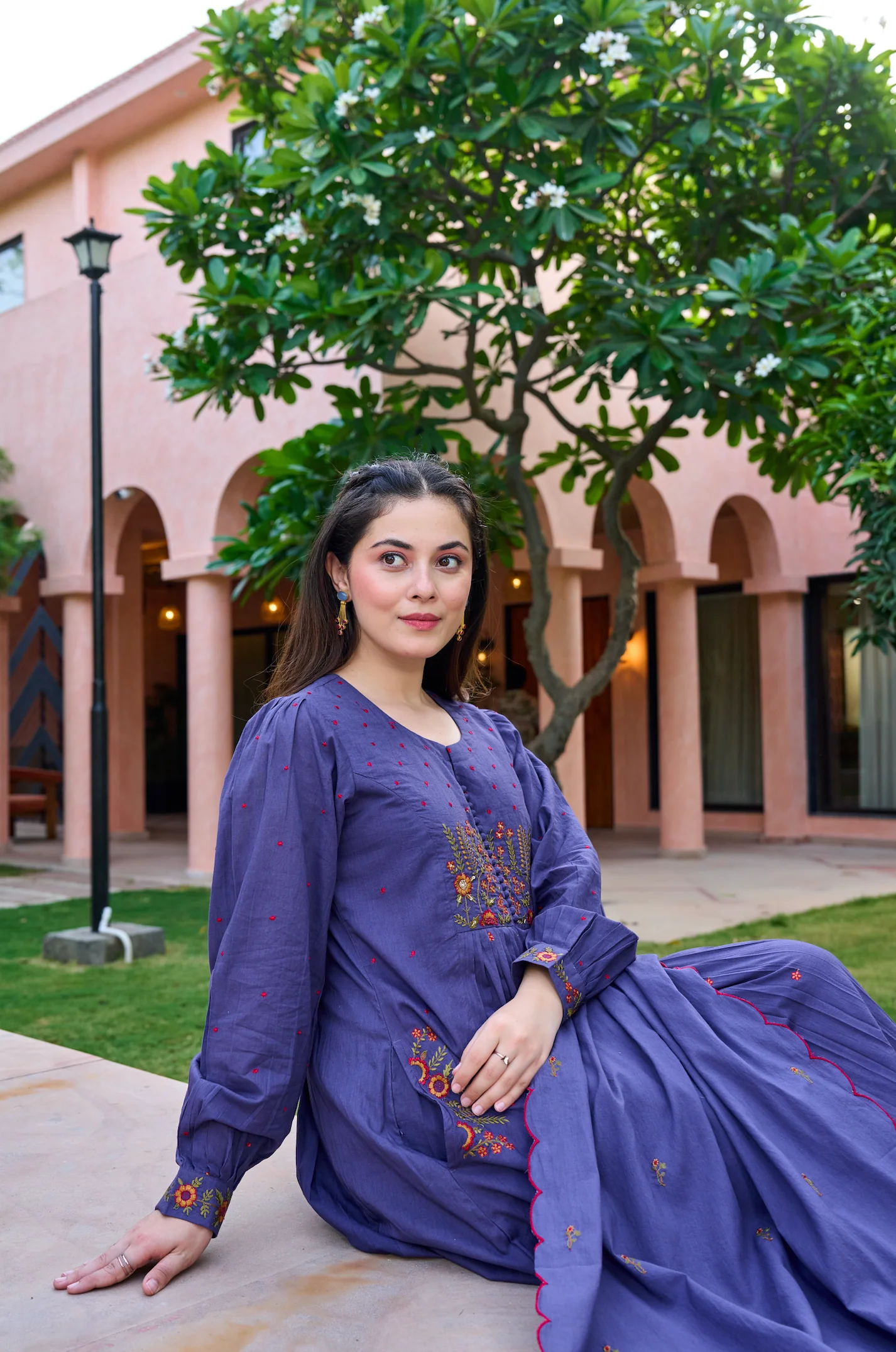 Lilac MulMul Embroidered Suit Set