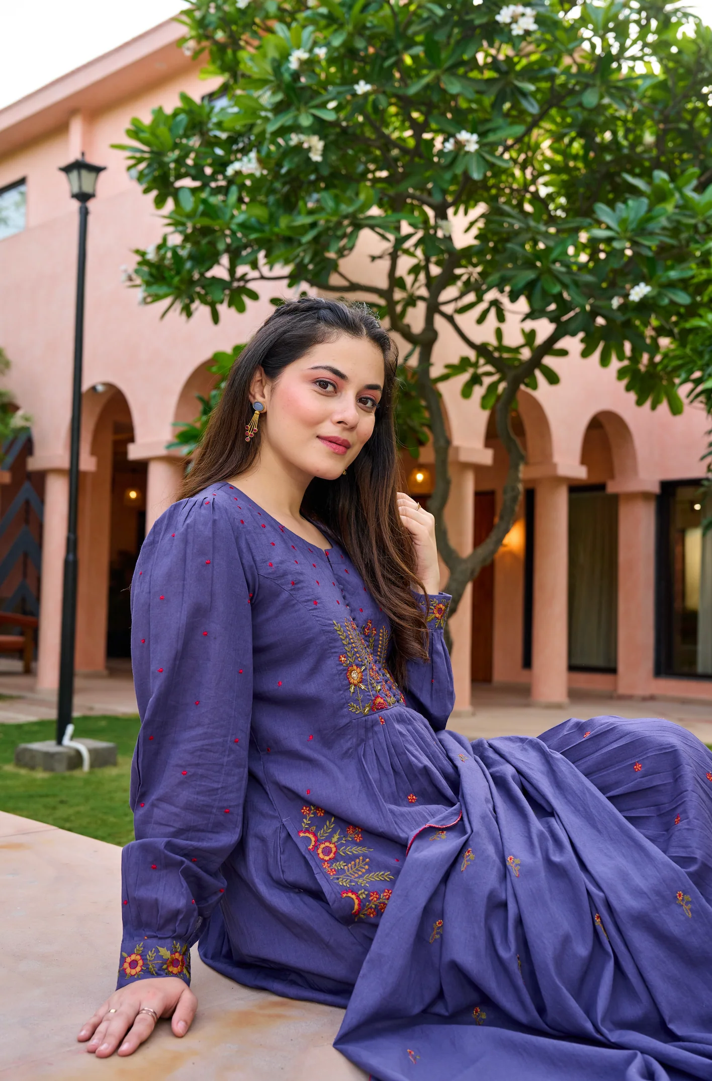 Lilac MulMul Embroidered Suit Set