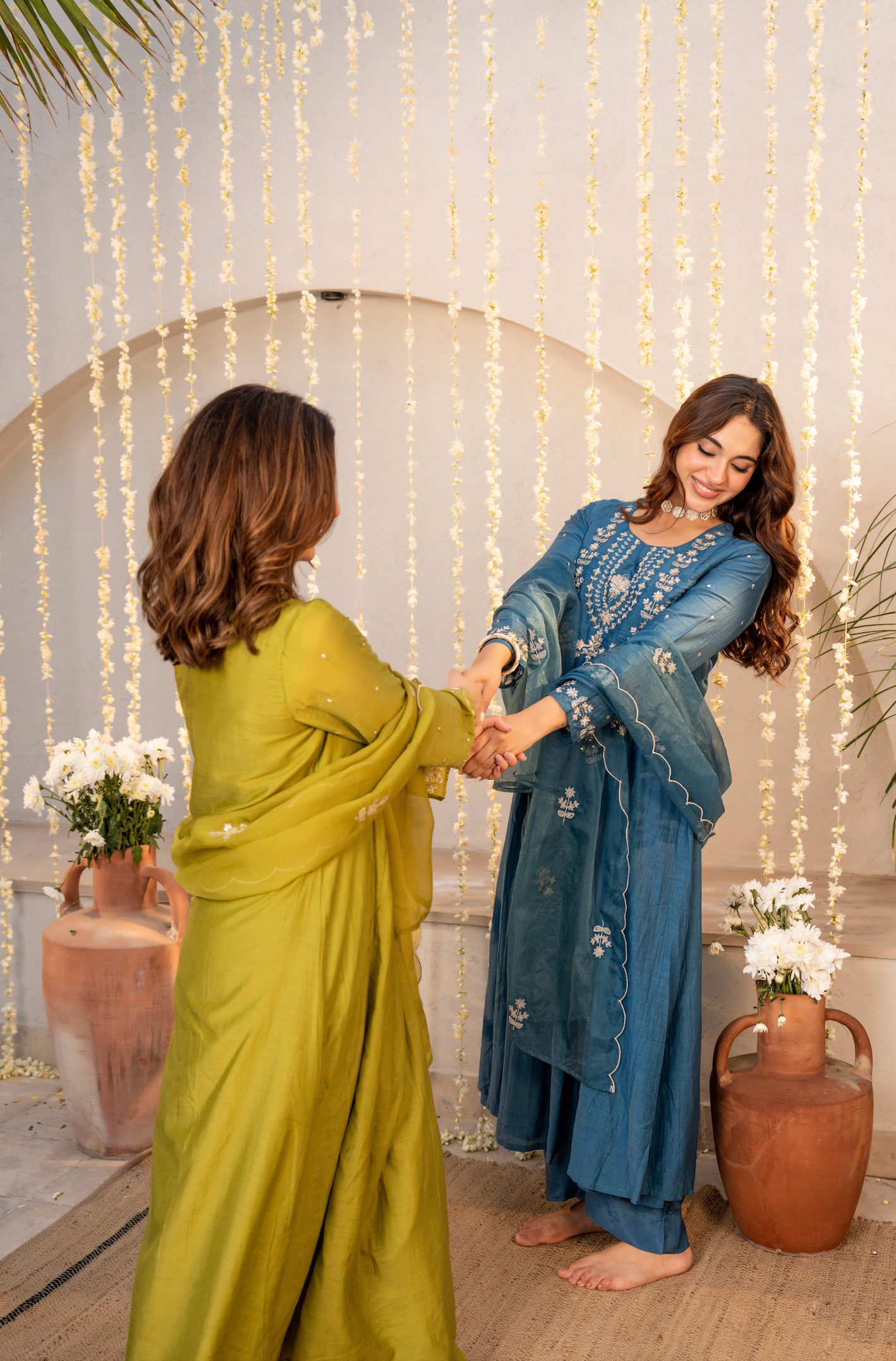 Teal Blue Chanderi Embroidered Suit Set