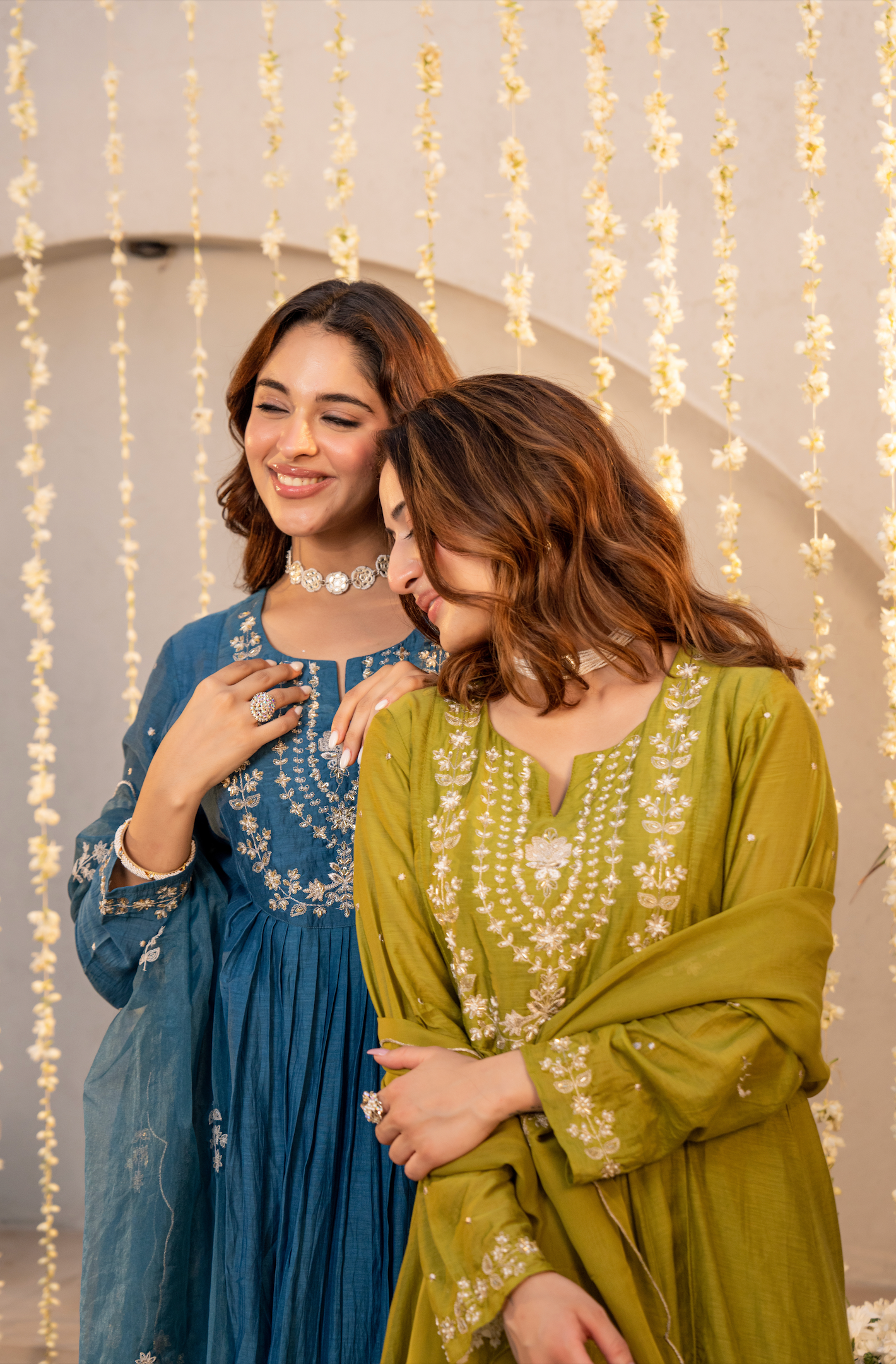 Teal Blue Chanderi Embroidered Suit Set