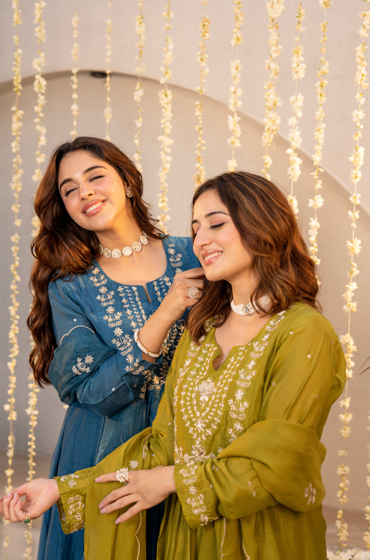 Teal Blue Chanderi Embroidered Suit Set