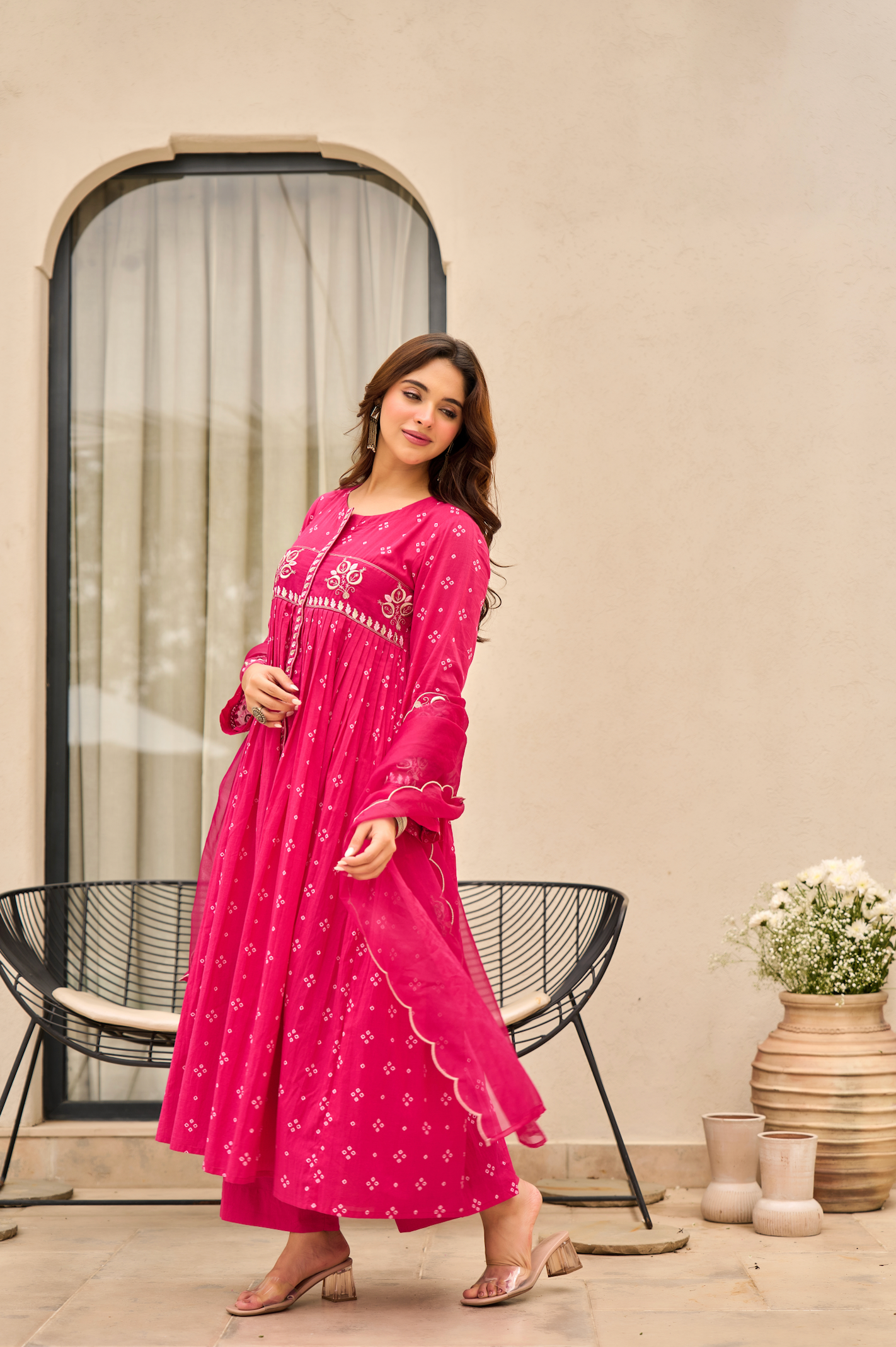 Rose Cotton Printed & Embroidered Kurta Pant With Organza Dupatta