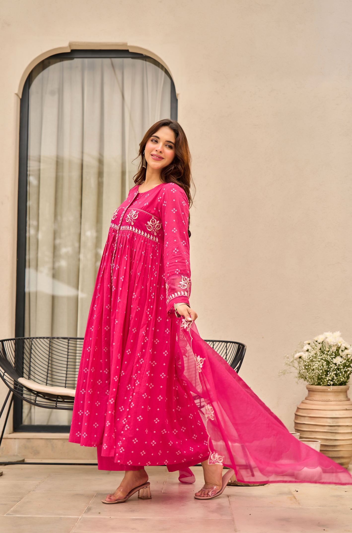 Rose Cotton Printed & Embroidered Kurta Pant With Organza Dupatta