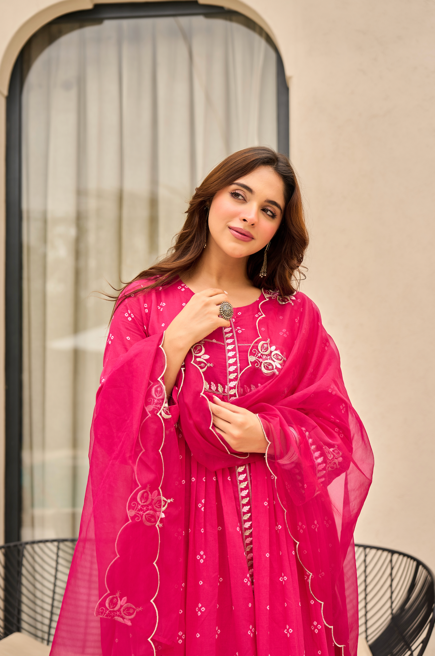 Rose Cotton Printed & Embroidered Kurta Pant With Organza Dupatta