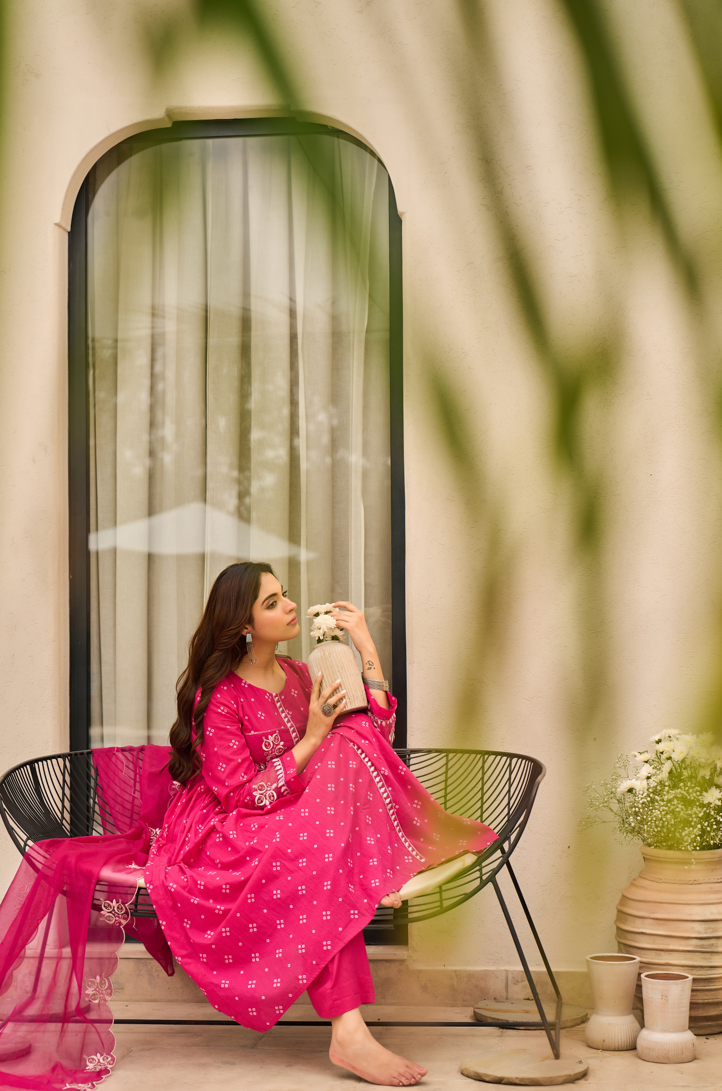 Rose Cotton Printed & Embroidered Kurta Pant With Organza Dupatta