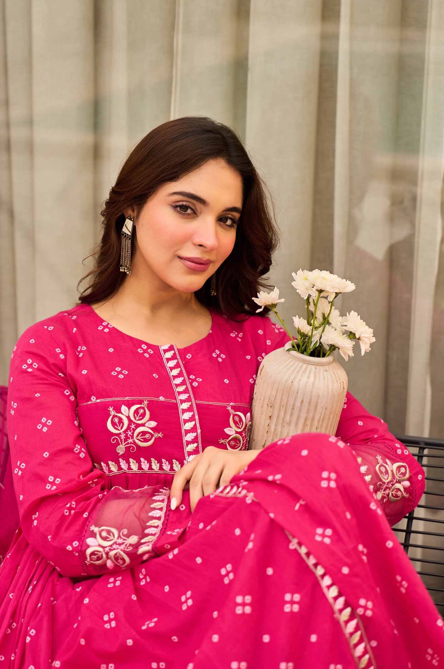 Rose Cotton Printed & Embroidered Kurta Pant With Organza Dupatta