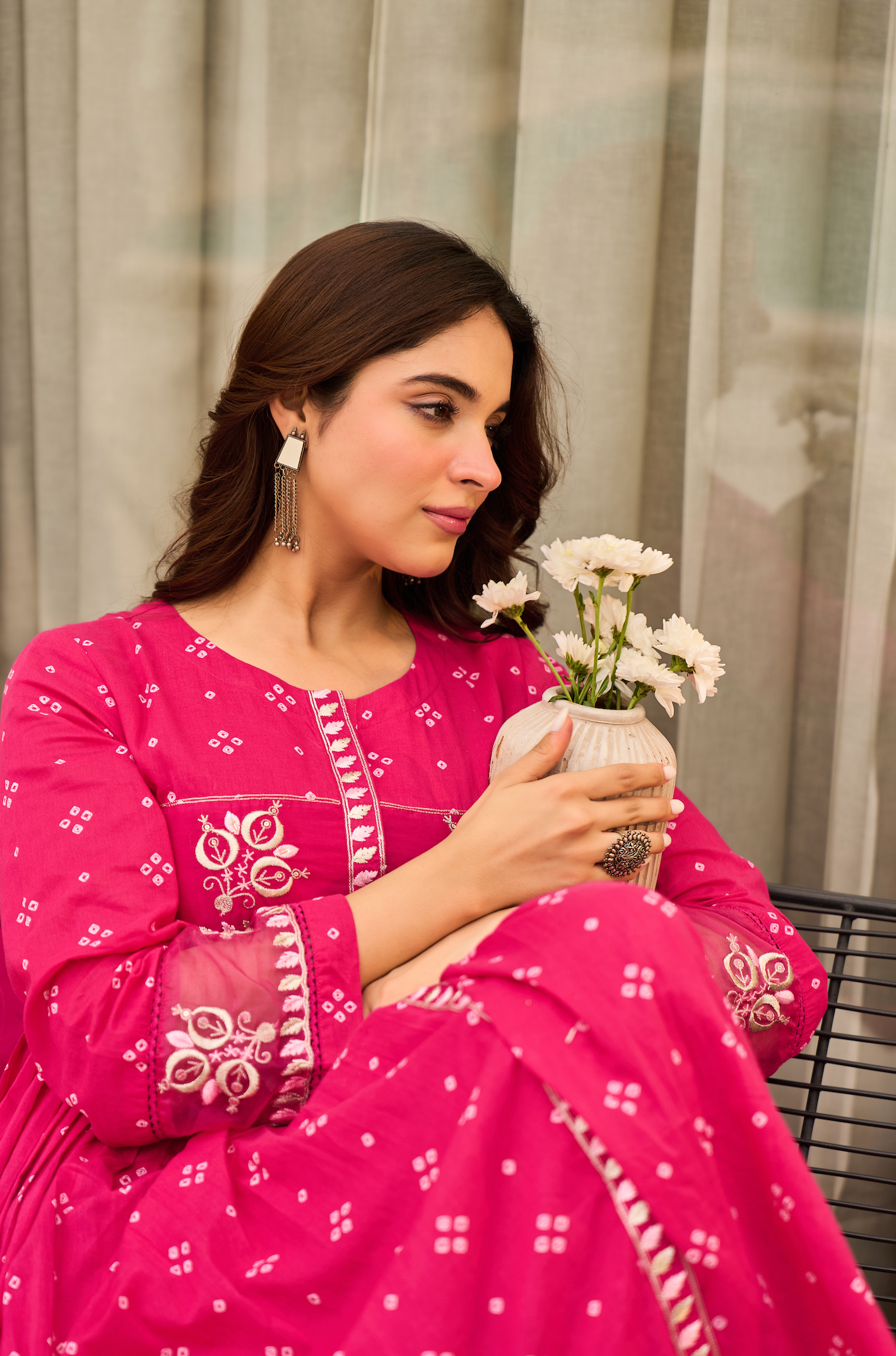 Rose Cotton Printed & Embroidered Kurta Pant With Organza Dupatta