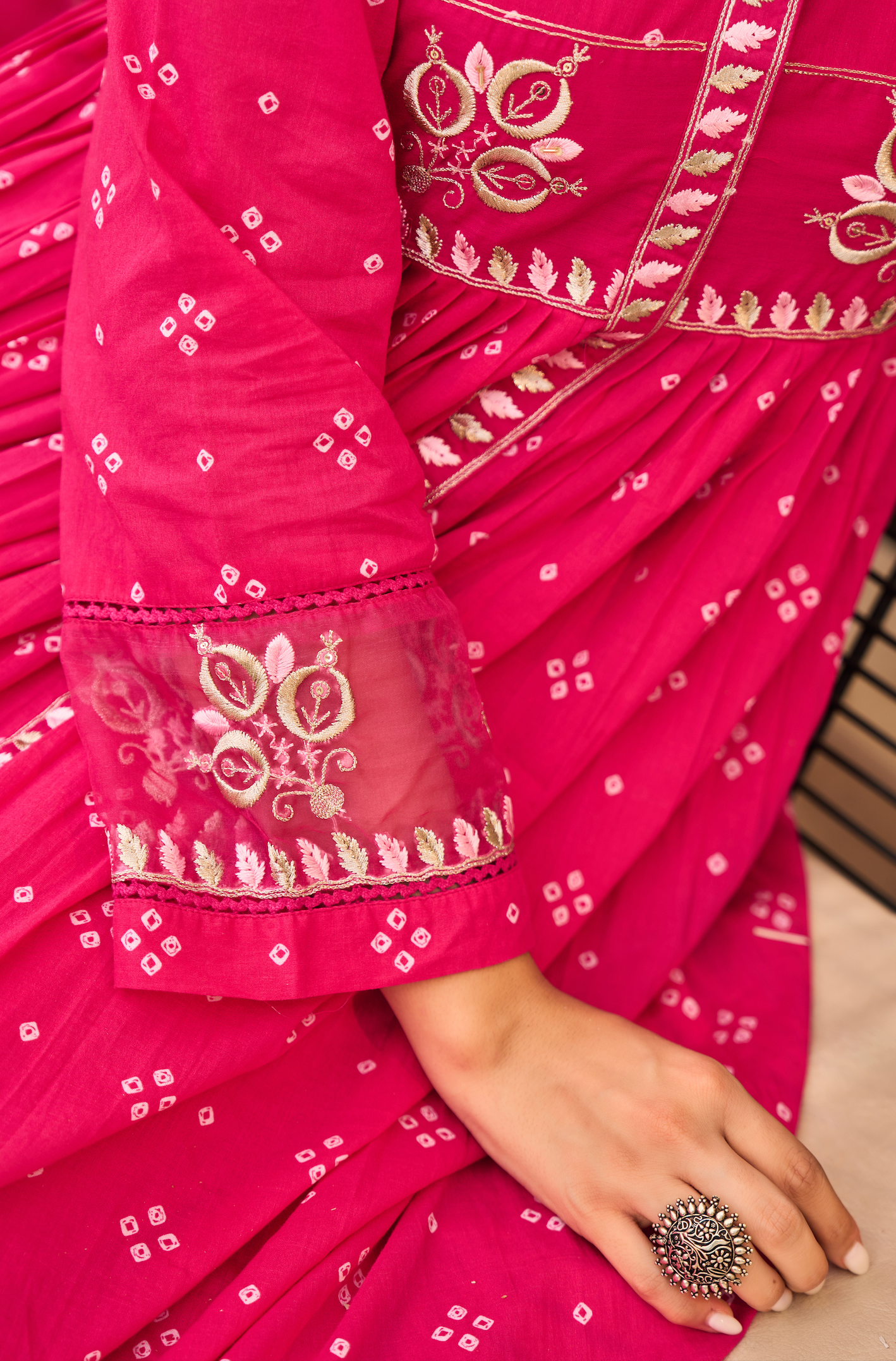 Rose Cotton Printed & Embroidered Kurta Pant With Organza Dupatta