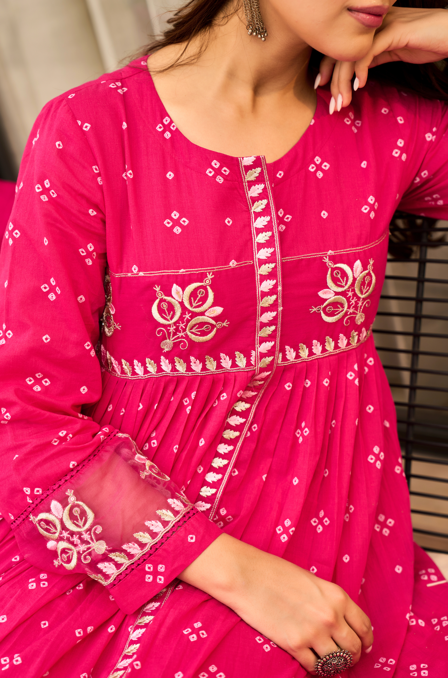 Rose Cotton Printed & Embroidered Kurta Pant With Organza Dupatta