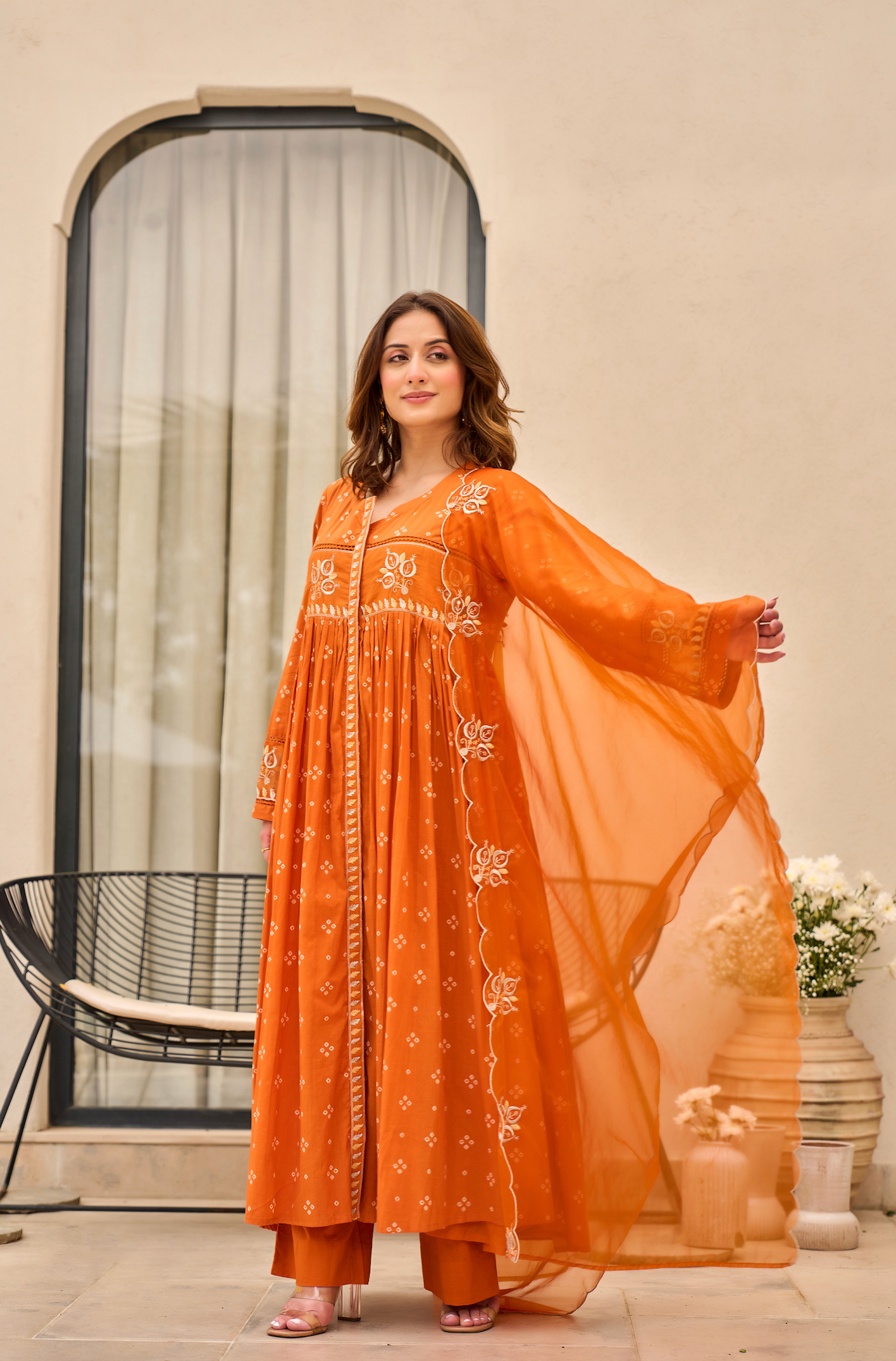 Rose Cotton Printed & Embroidered Kurta Pant With Organza Dupatta