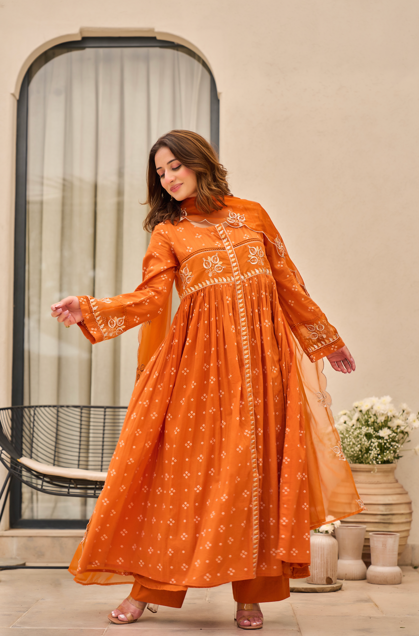 Rose Cotton Printed & Embroidered Kurta Pant With Organza Dupatta