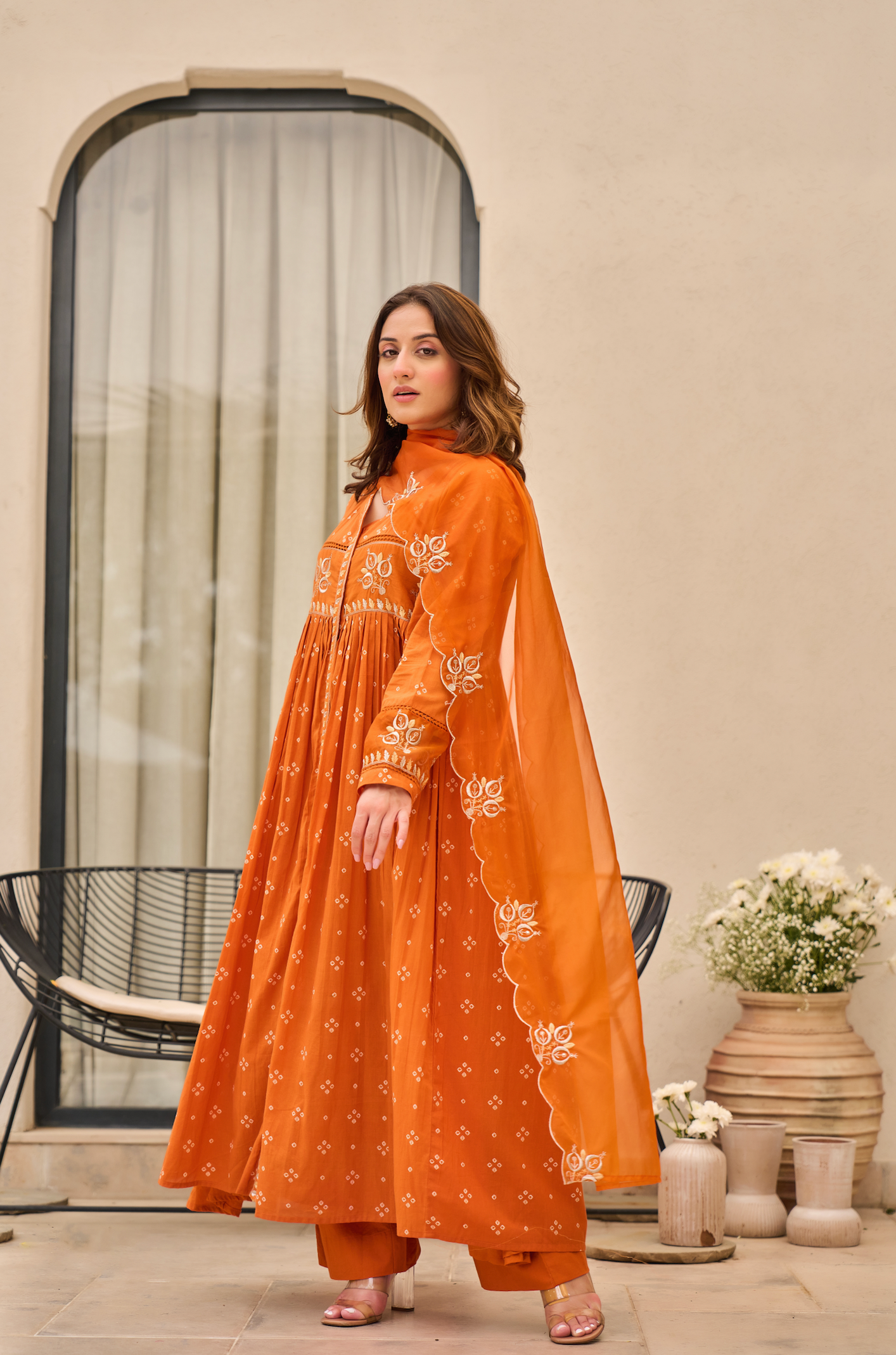 Rose Cotton Printed & Embroidered Kurta Pant With Organza Dupatta