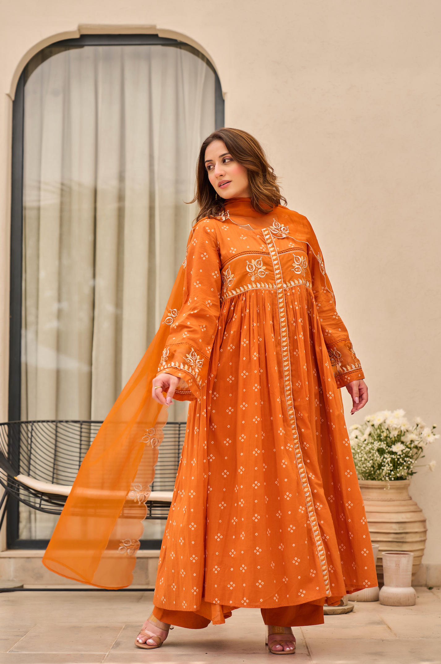 Rose Cotton Printed & Embroidered Kurta Pant With Organza Dupatta