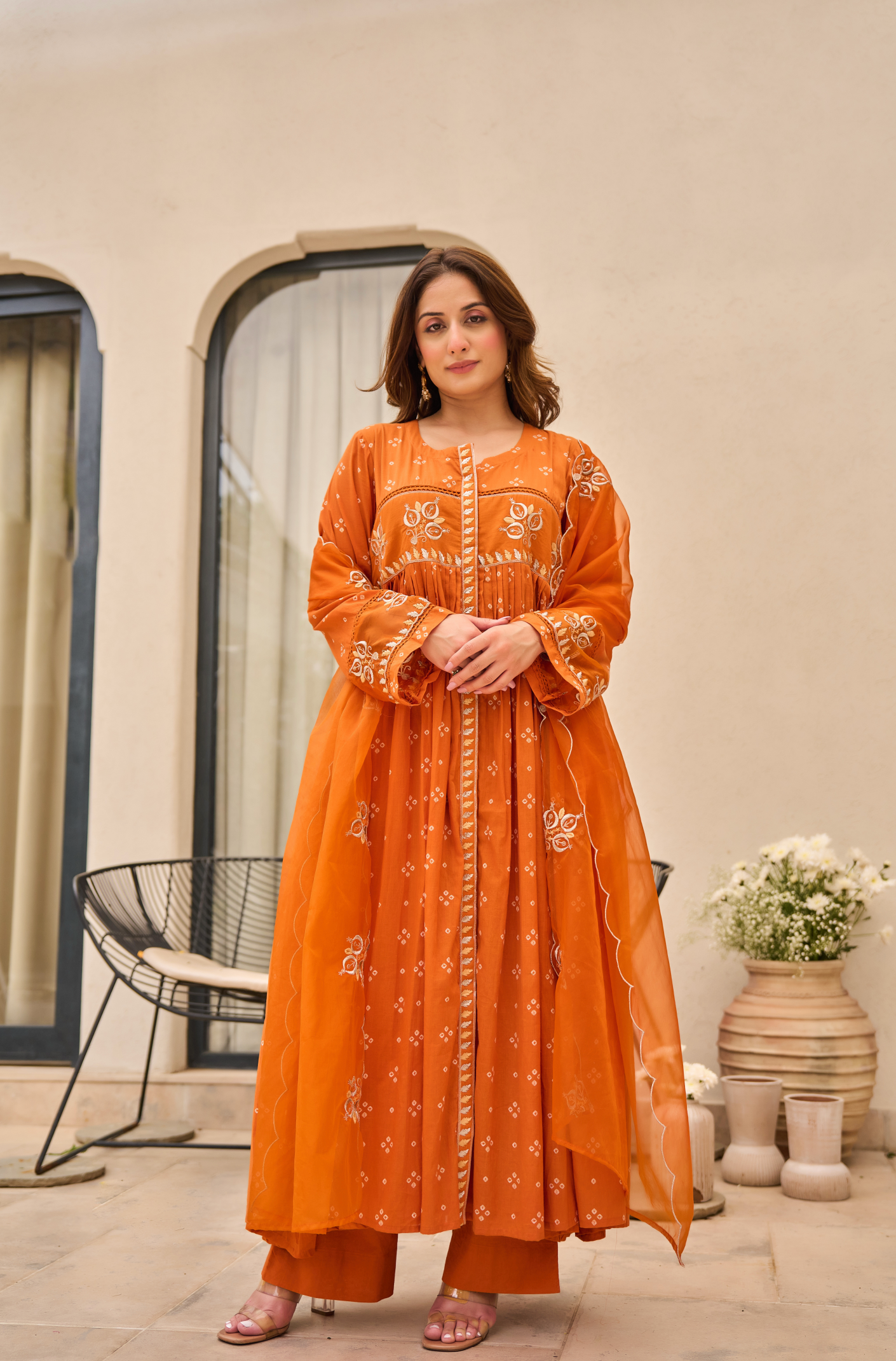 Rose Cotton Printed & Embroidered Kurta Pant With Organza Dupatta