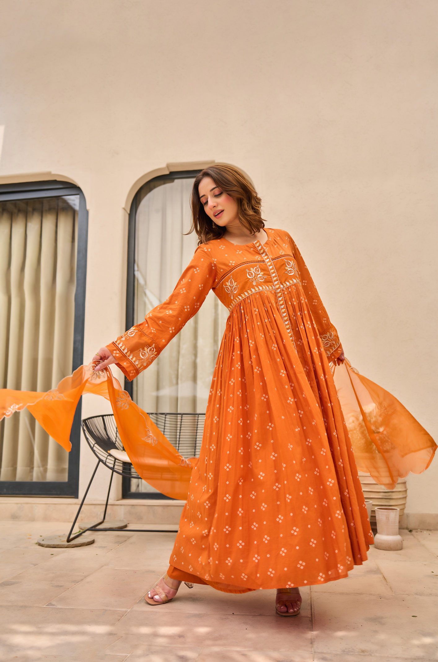 Rose Cotton Printed & Embroidered Kurta Pant With Organza Dupatta