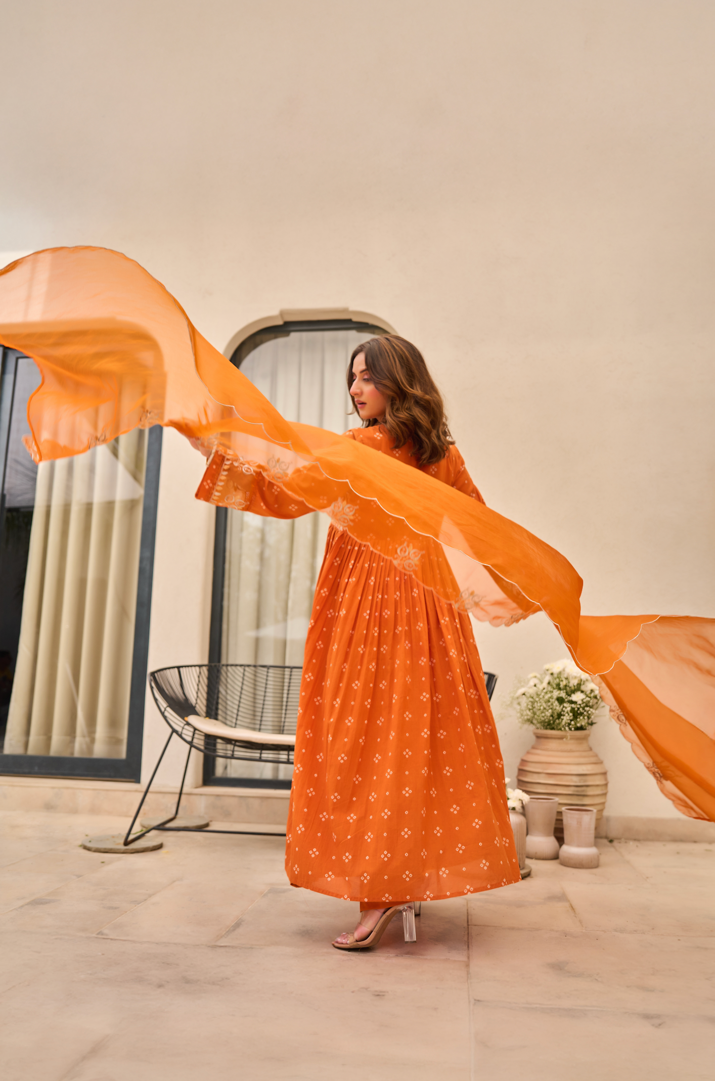 Rose Cotton Printed & Embroidered Kurta Pant With Organza Dupatta