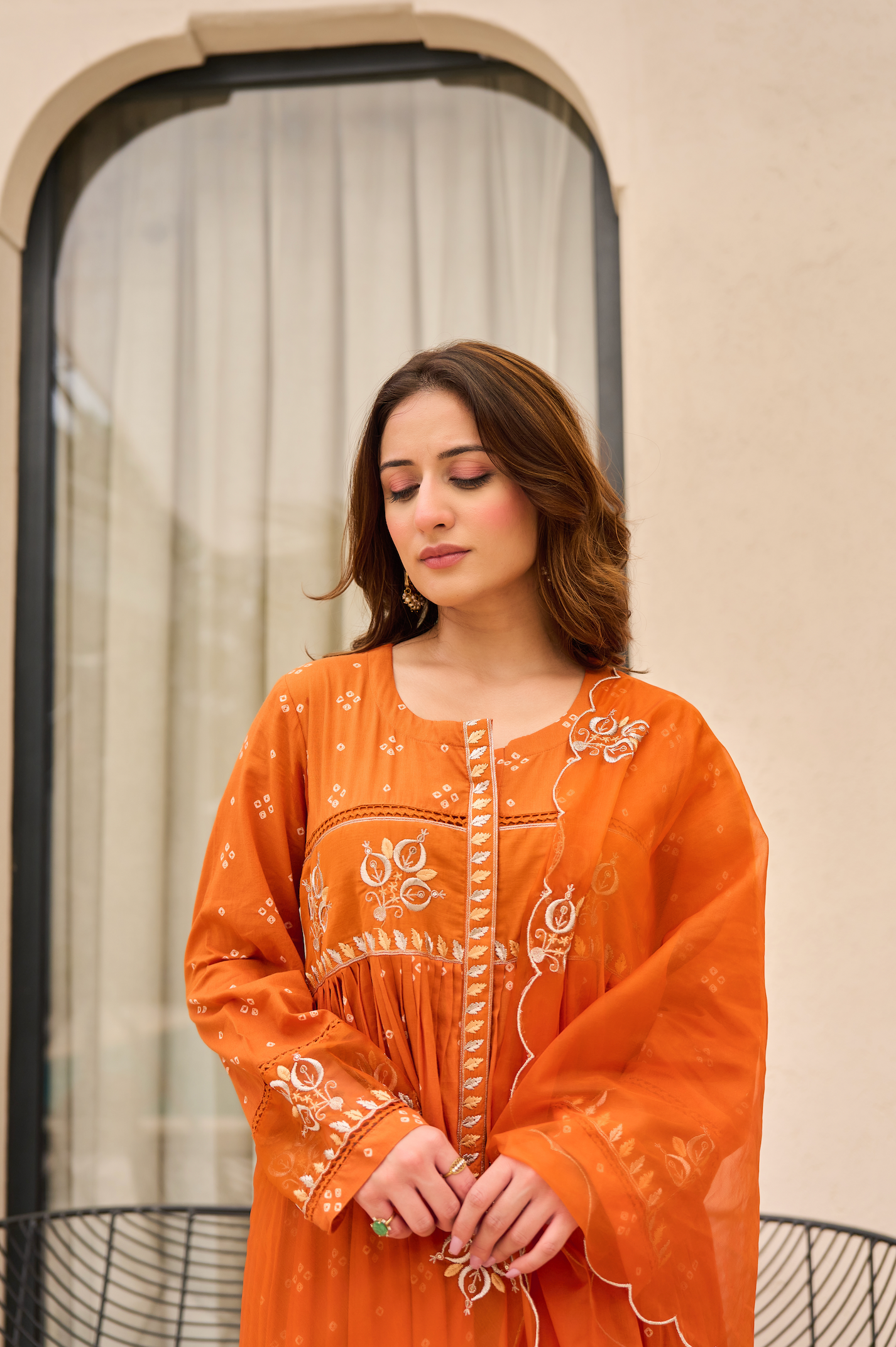 Rose Cotton Printed & Embroidered Kurta Pant With Organza Dupatta