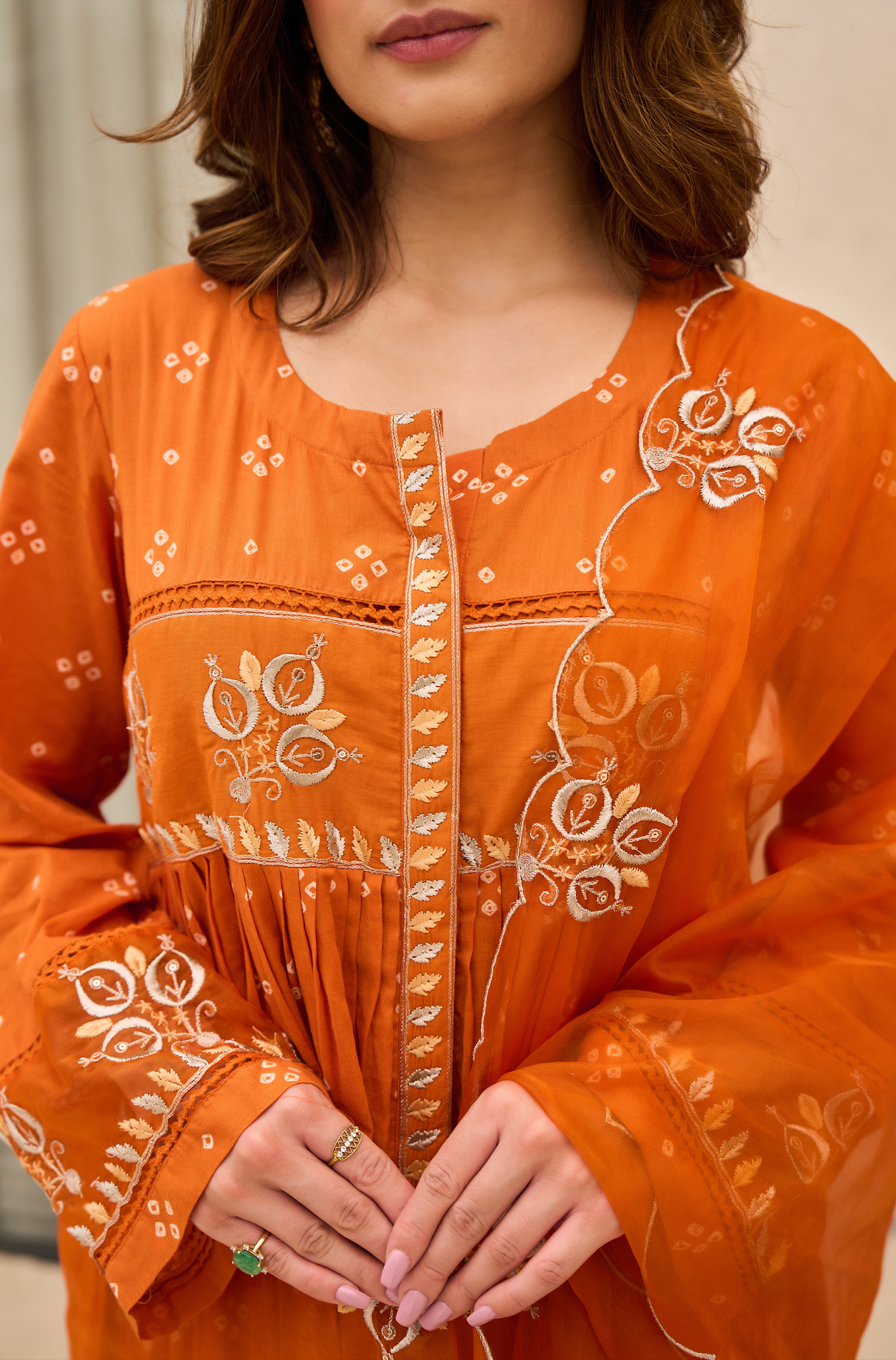 Rose Cotton Printed & Embroidered Kurta Pant With Organza Dupatta