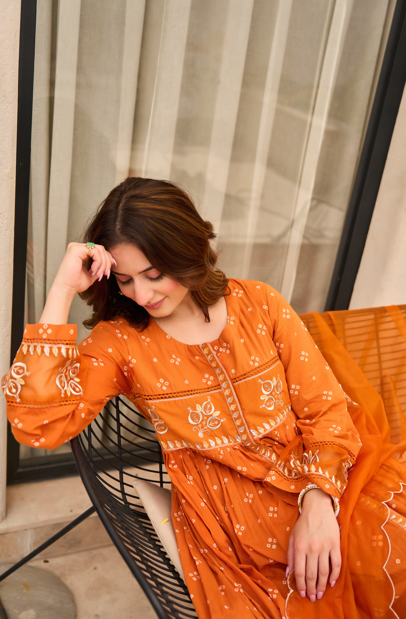 Rose Cotton Printed & Embroidered Kurta Pant With Organza Dupatta