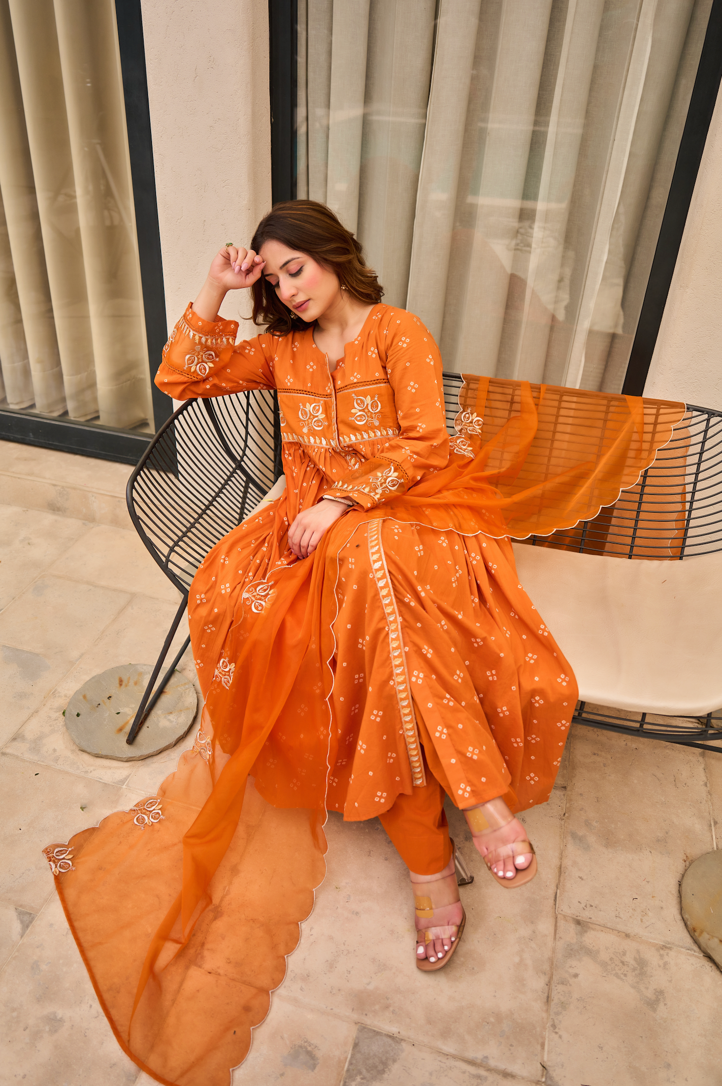 Rose Cotton Printed & Embroidered Kurta Pant With Organza Dupatta