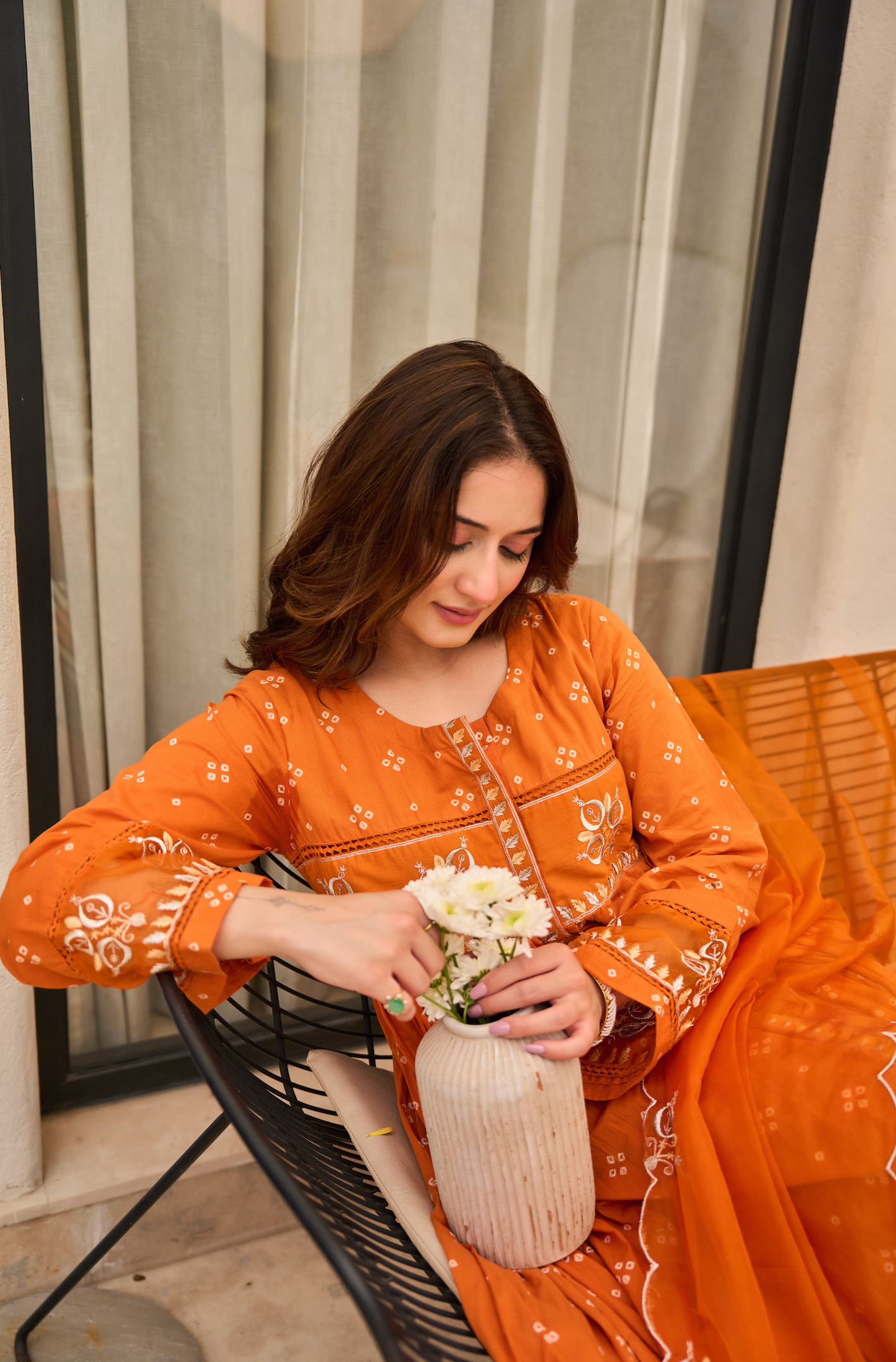 Rose Cotton Printed & Embroidered Kurta Pant With Organza Dupatta