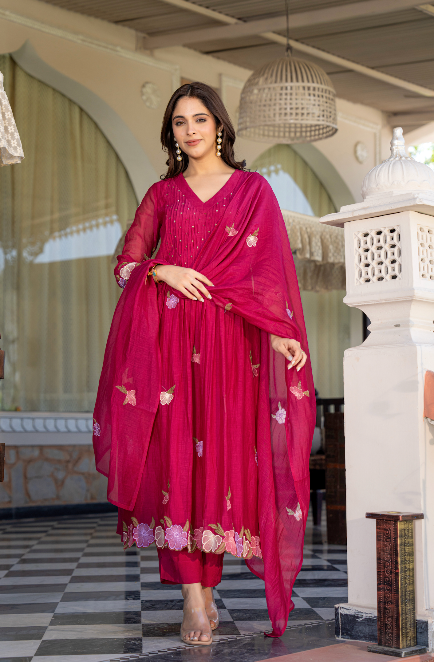 Rani Rose Chanderi Embroidered Suit Set