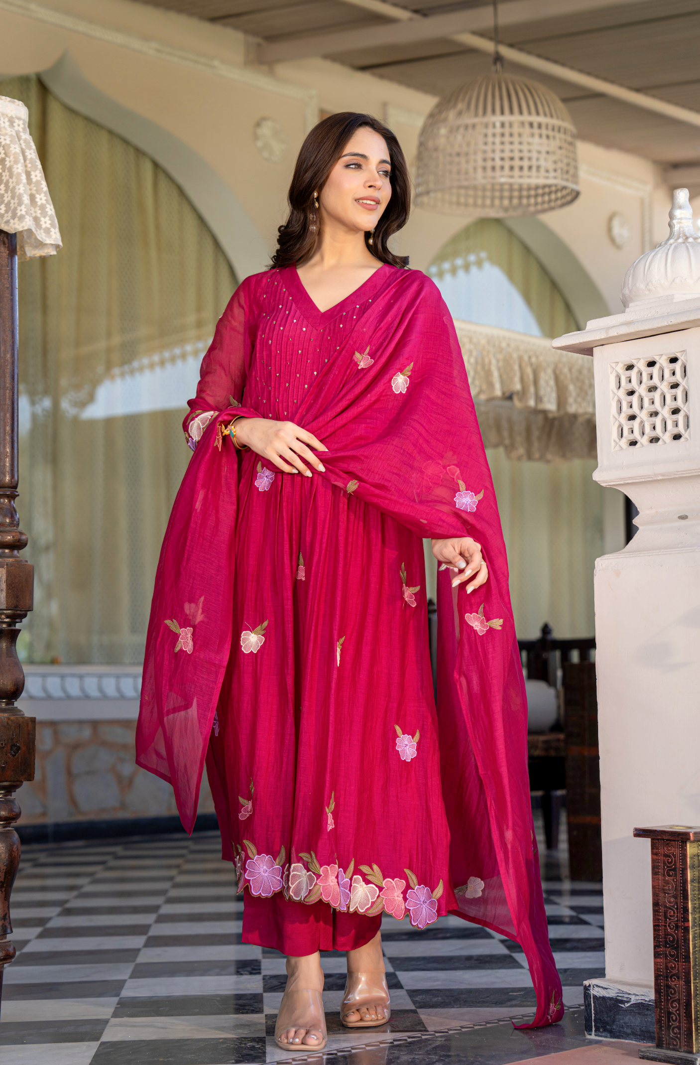 Rani Rose Chanderi Embroidered Suit Set