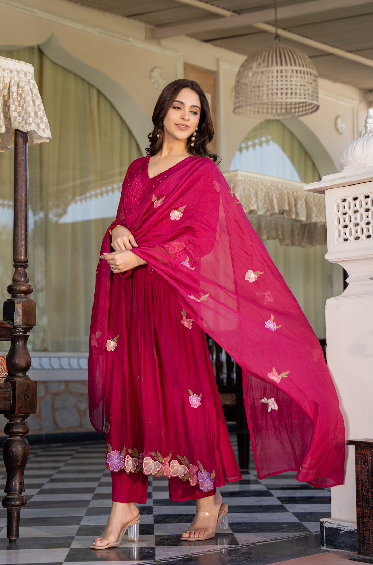 Rani Rose Chanderi Embroidered Suit Set