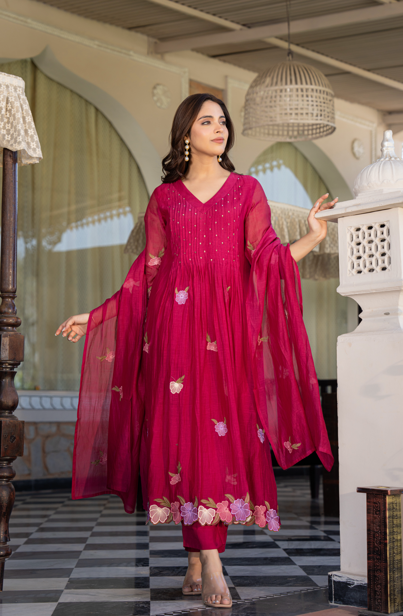 Rani Rose Chanderi Embroidered Suit Set