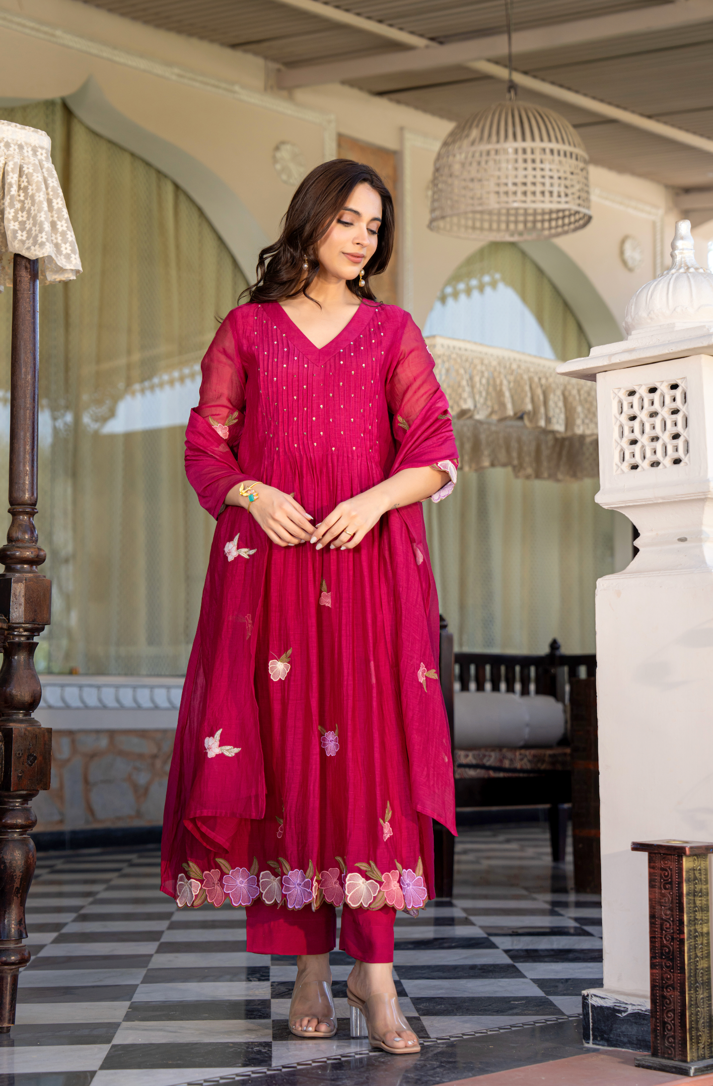 Rani Rose Chanderi Embroidered Suit Set