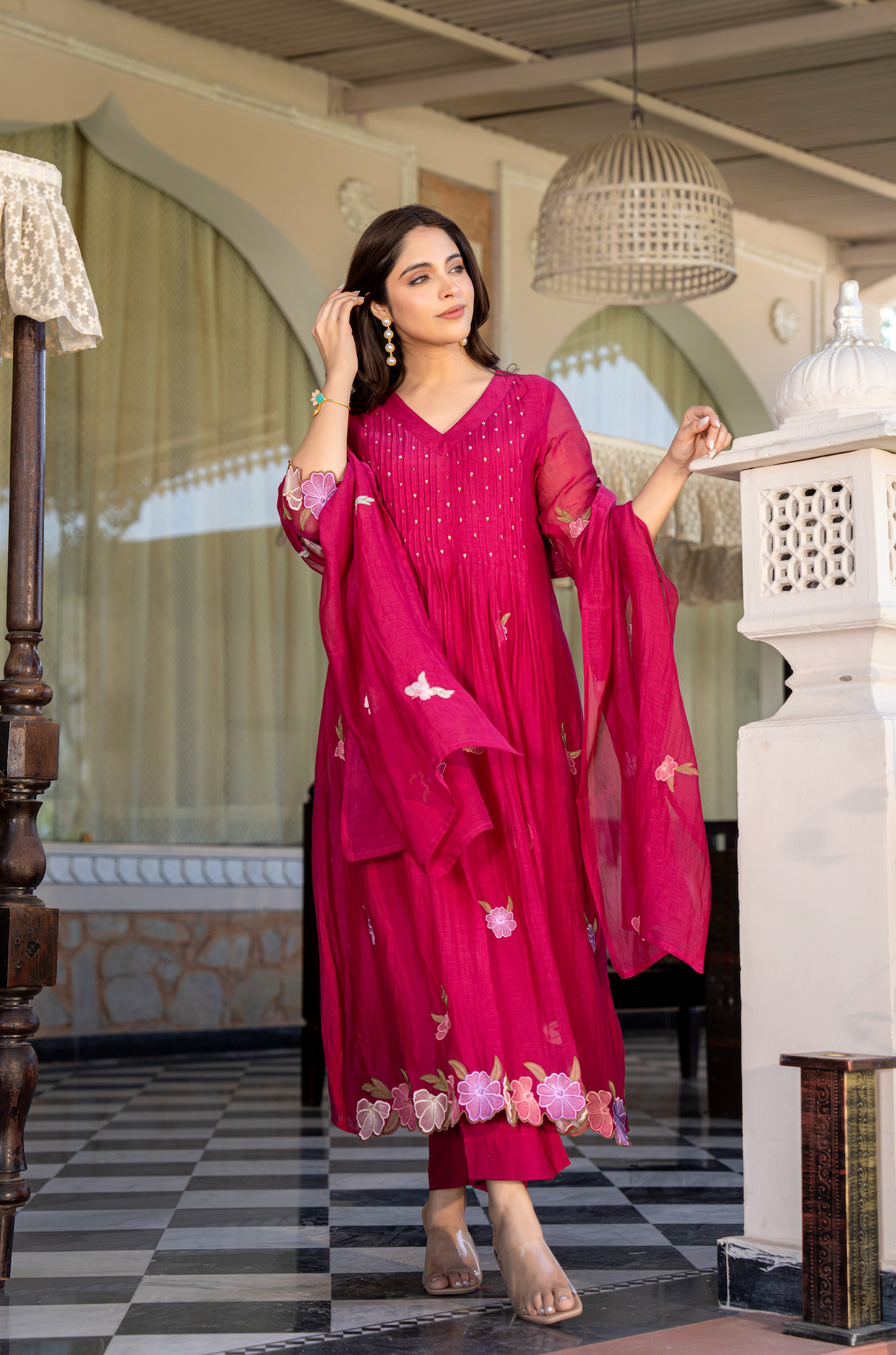 Rani Rose Chanderi Embroidered Suit Set
