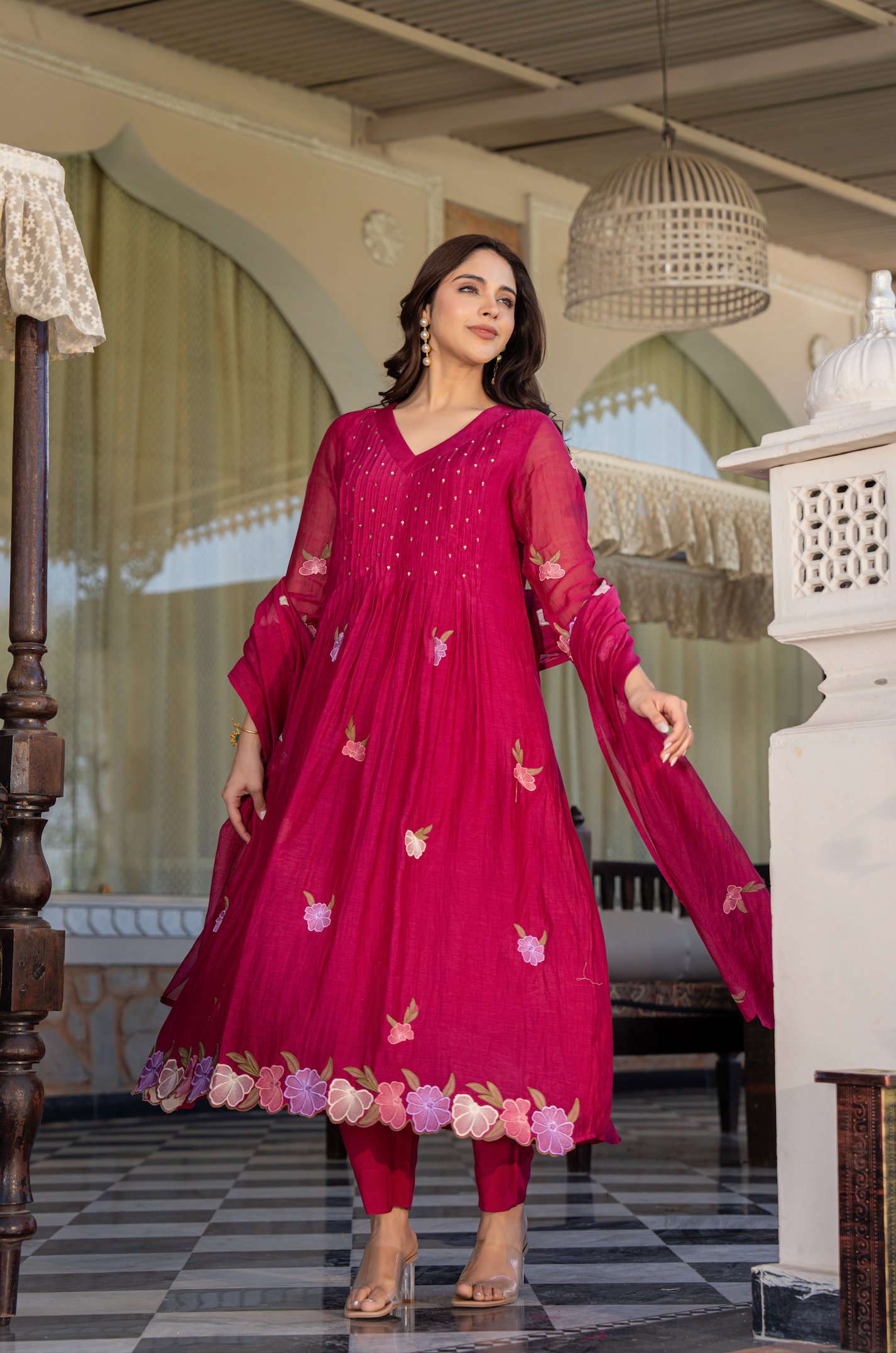 Rani Rose Chanderi Embroidered Suit Set