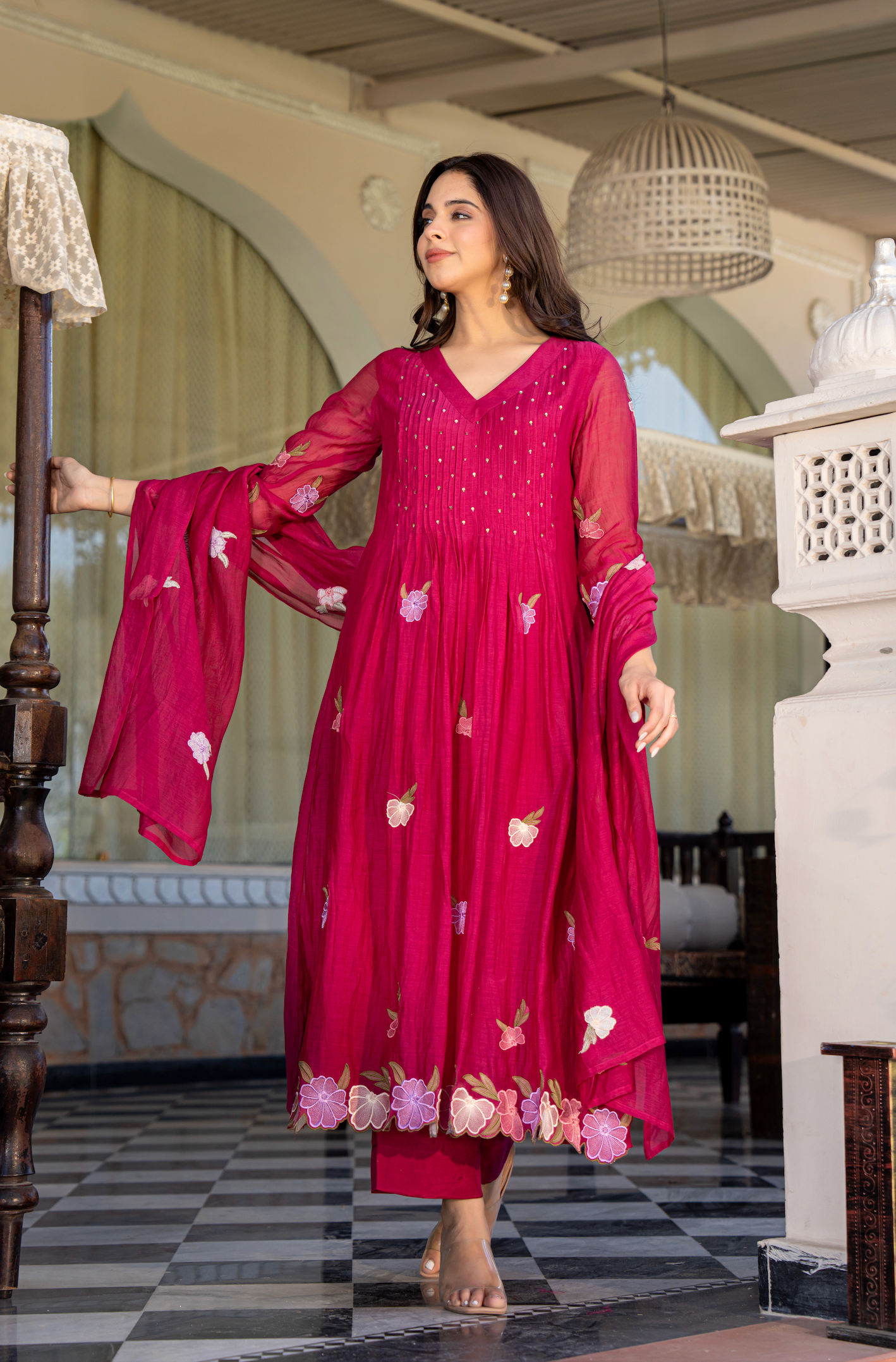 Rani Rose Chanderi Embroidered Suit Set