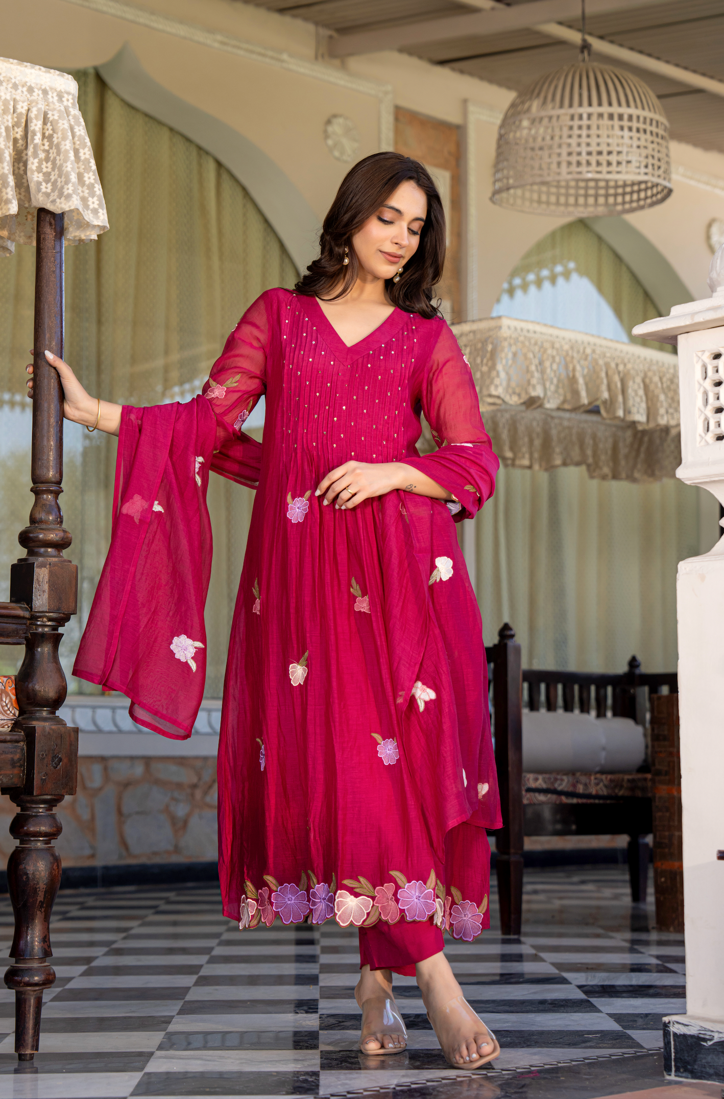 Rani Rose Chanderi Embroidered Suit Set
