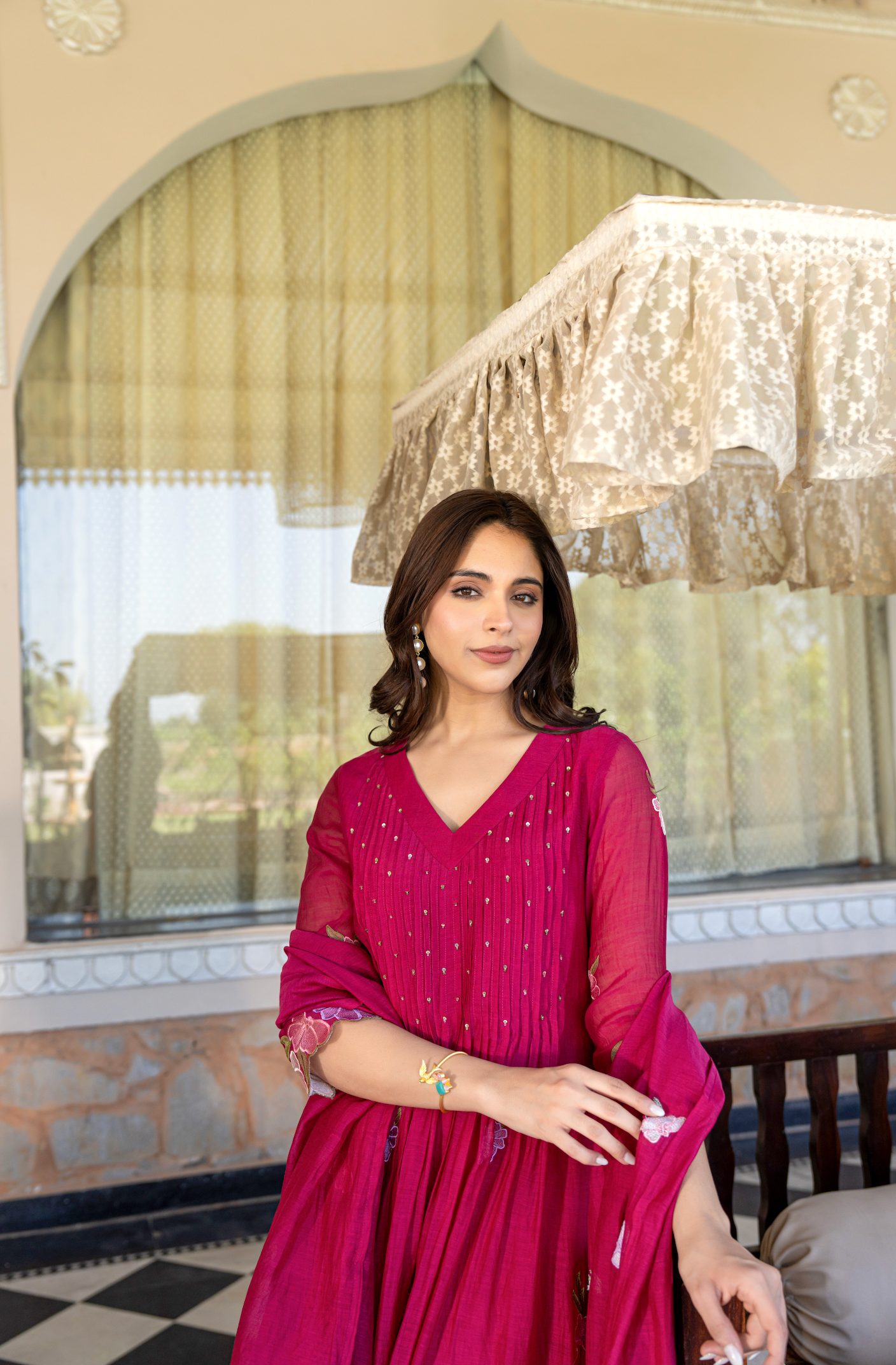 Rani Rose Chanderi Embroidered Suit Set