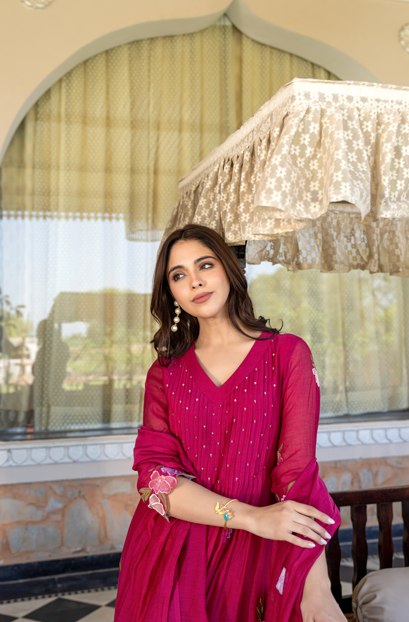 Rani Rose Chanderi Embroidered Suit Set