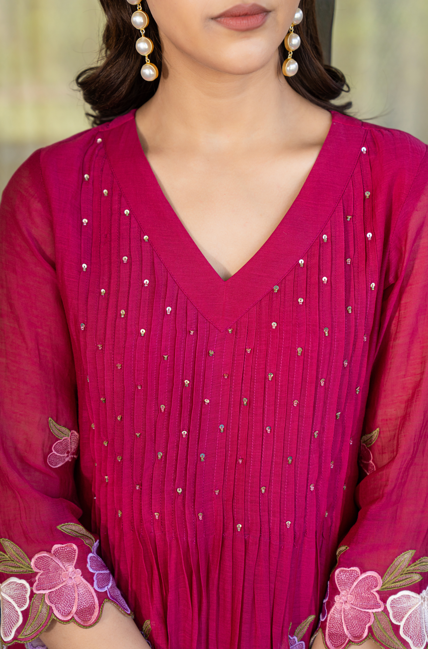 Rani Rose Chanderi Embroidered Suit Set