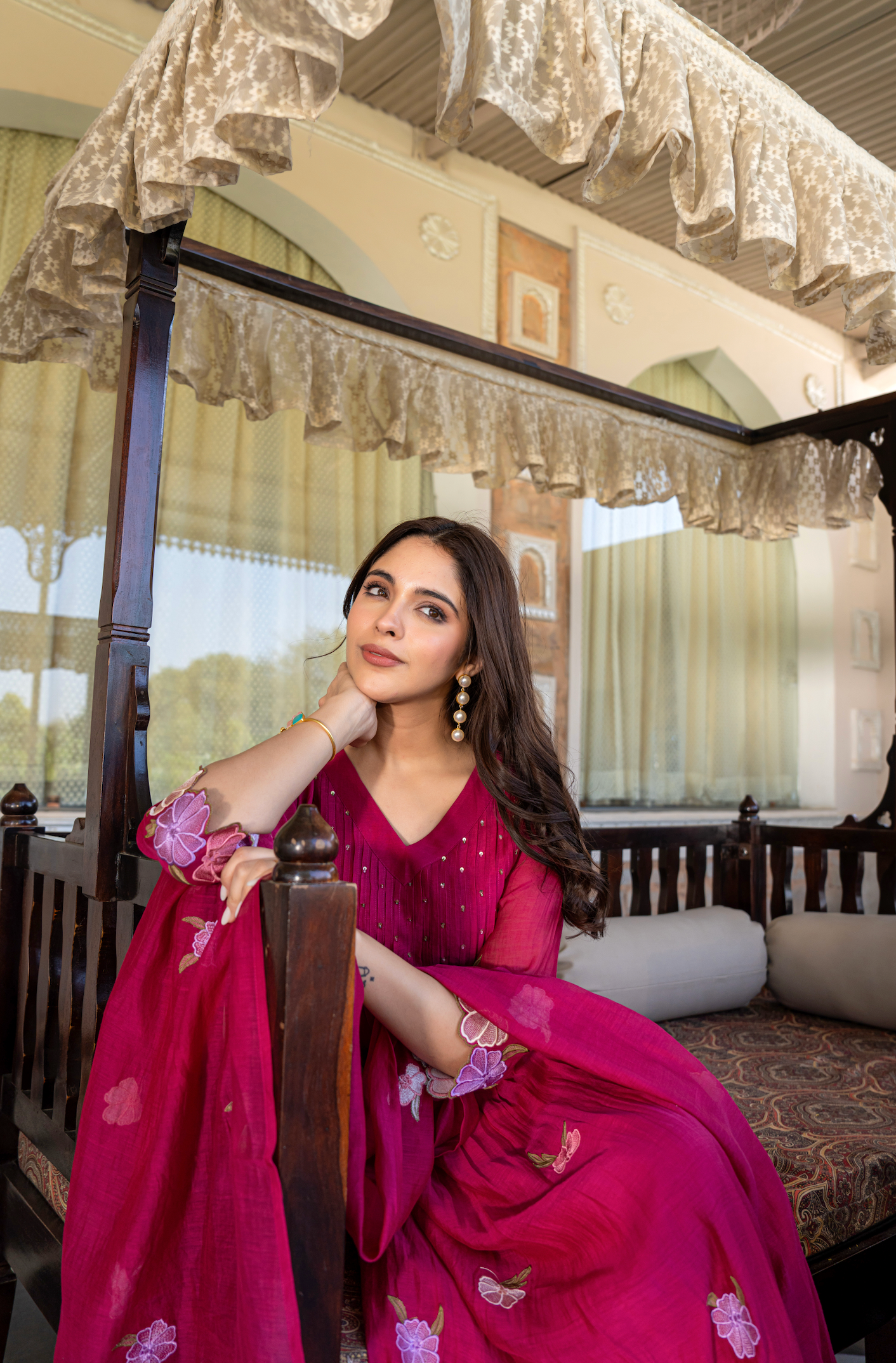Rani Rose Chanderi Embroidered Suit Set