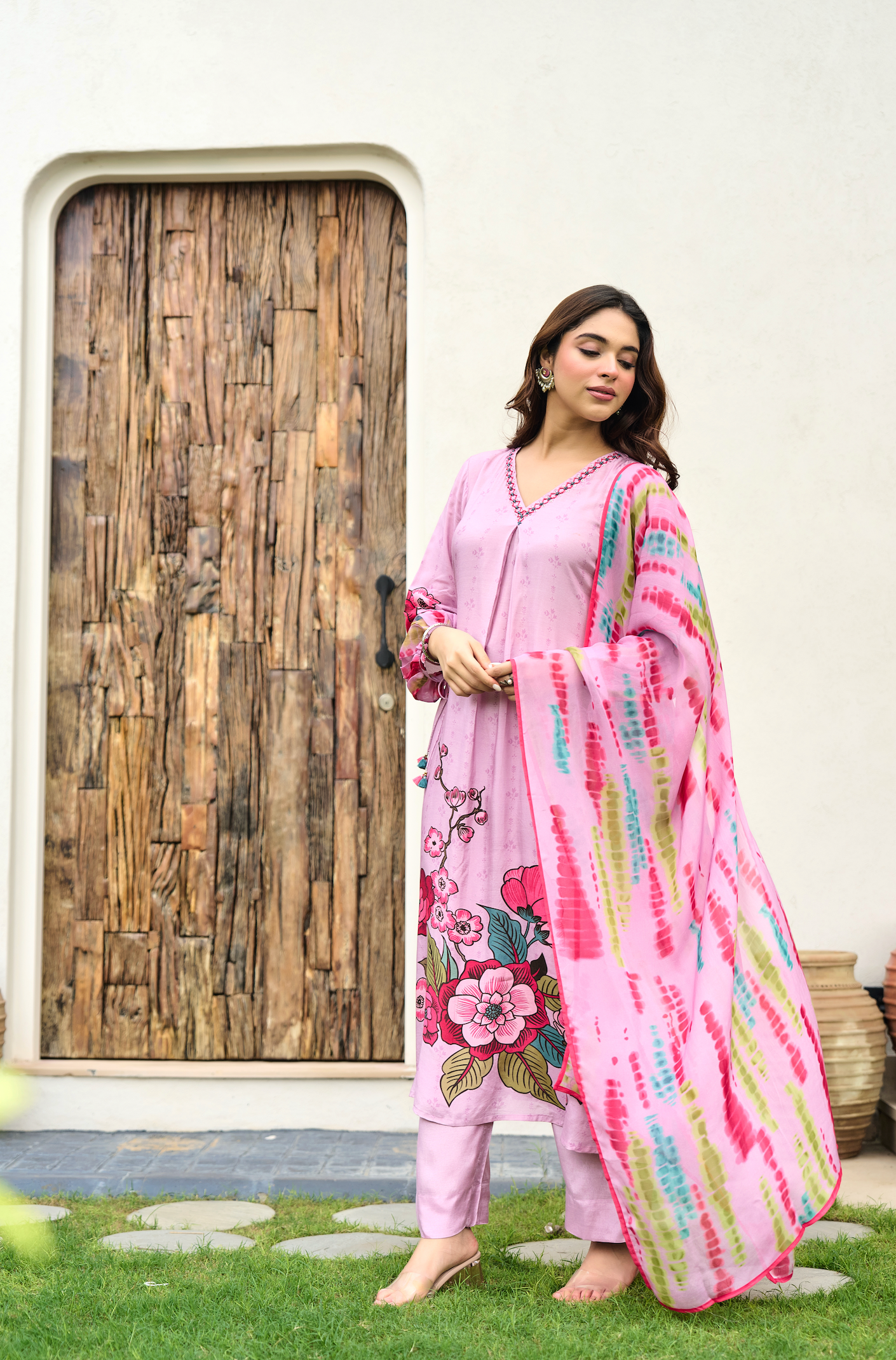 Rose Muslin A -LineEmbroidered Suit Set
