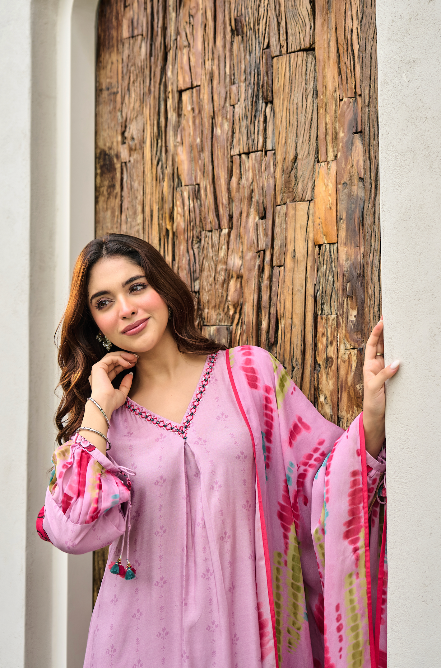 Rose Muslin A -LineEmbroidered Suit Set