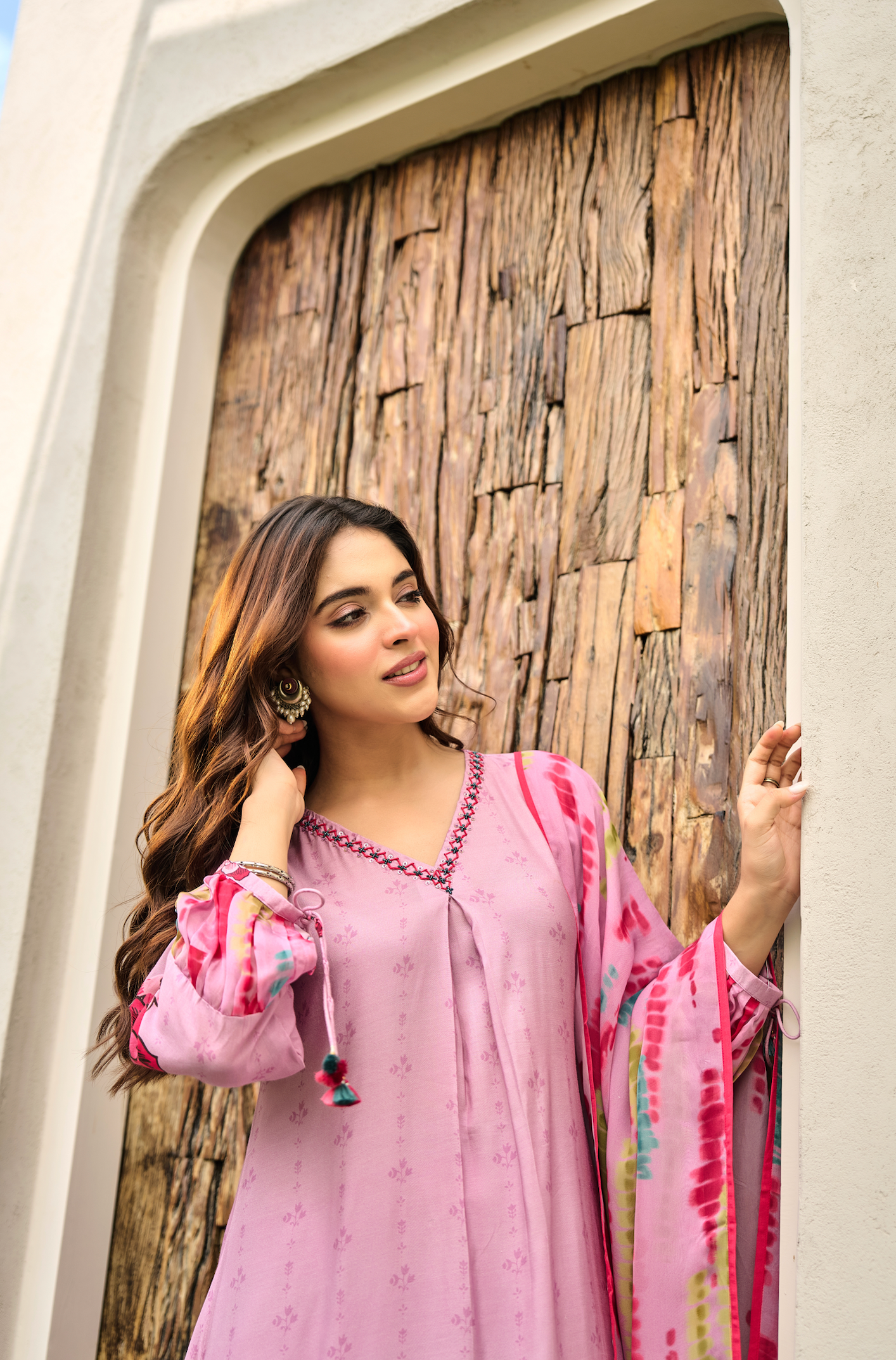 Rose Muslin A -LineEmbroidered Suit Set
