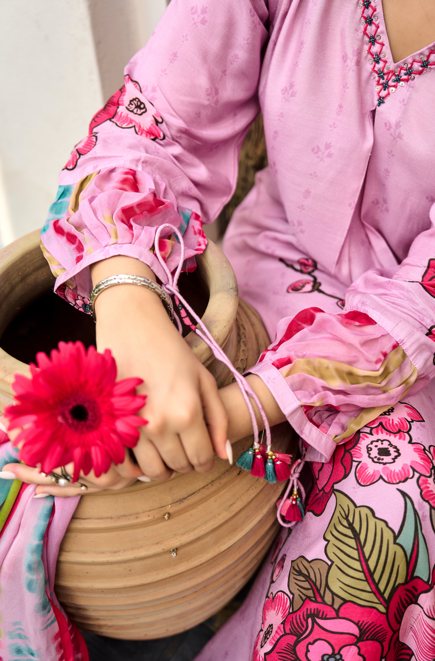 Rose Muslin A -LineEmbroidered Suit Set