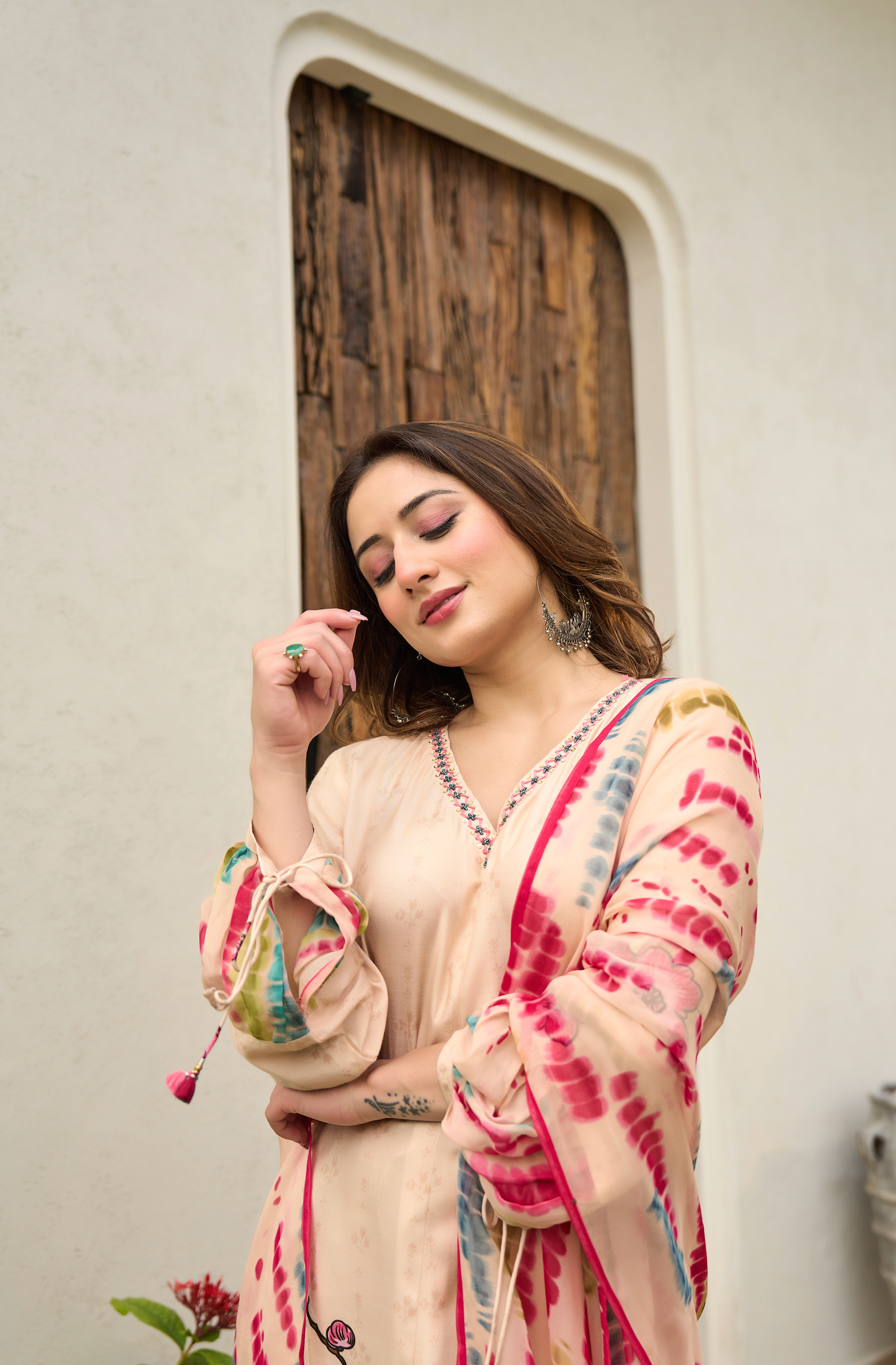 Ivory Muslin A -Line Embroidered Suit Set