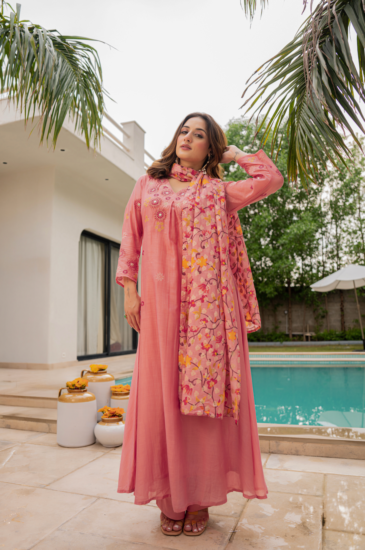 Coral Sunslik A- Line Suit Set