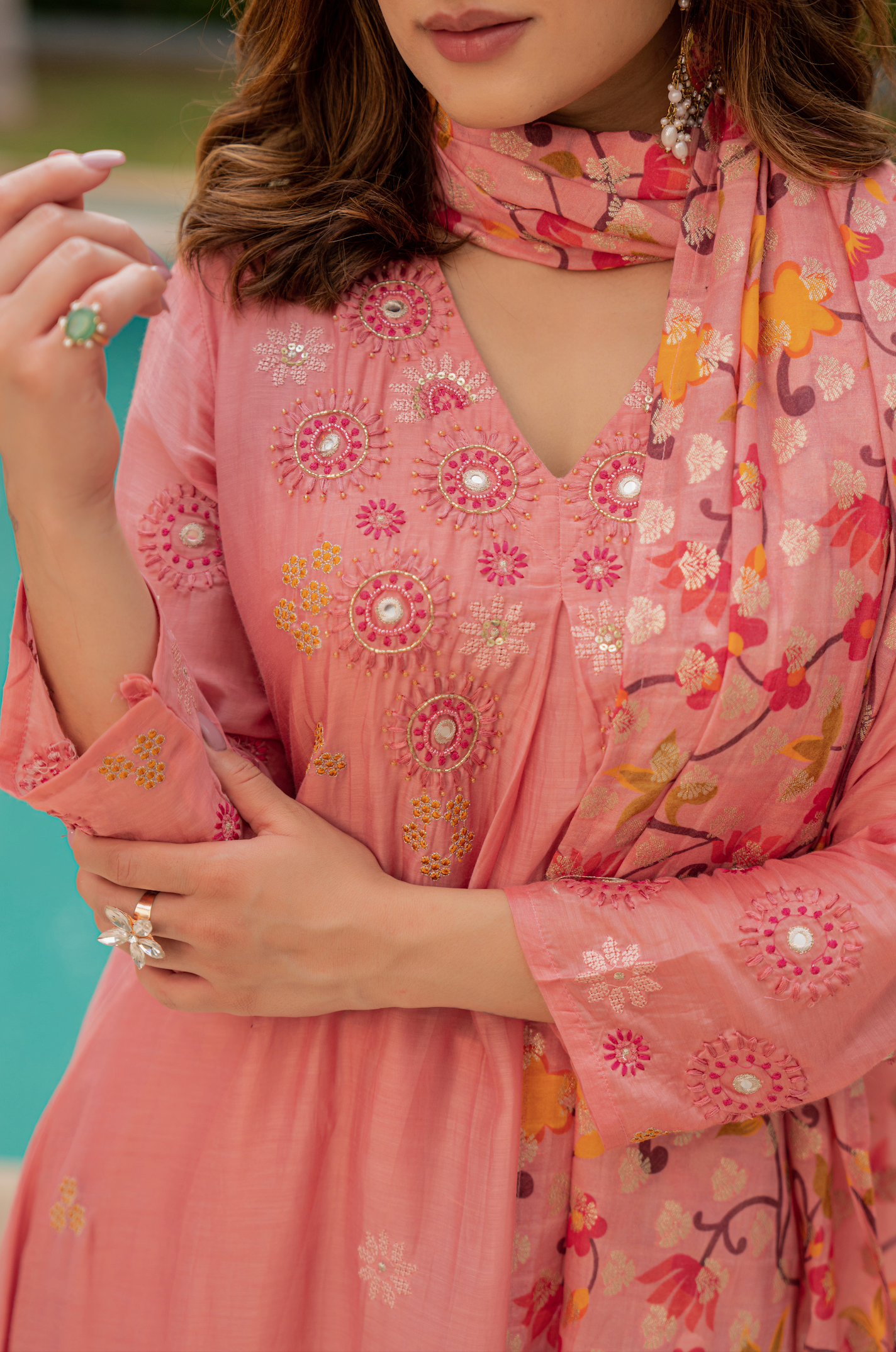 Coral Sunslik A- Line Suit Set